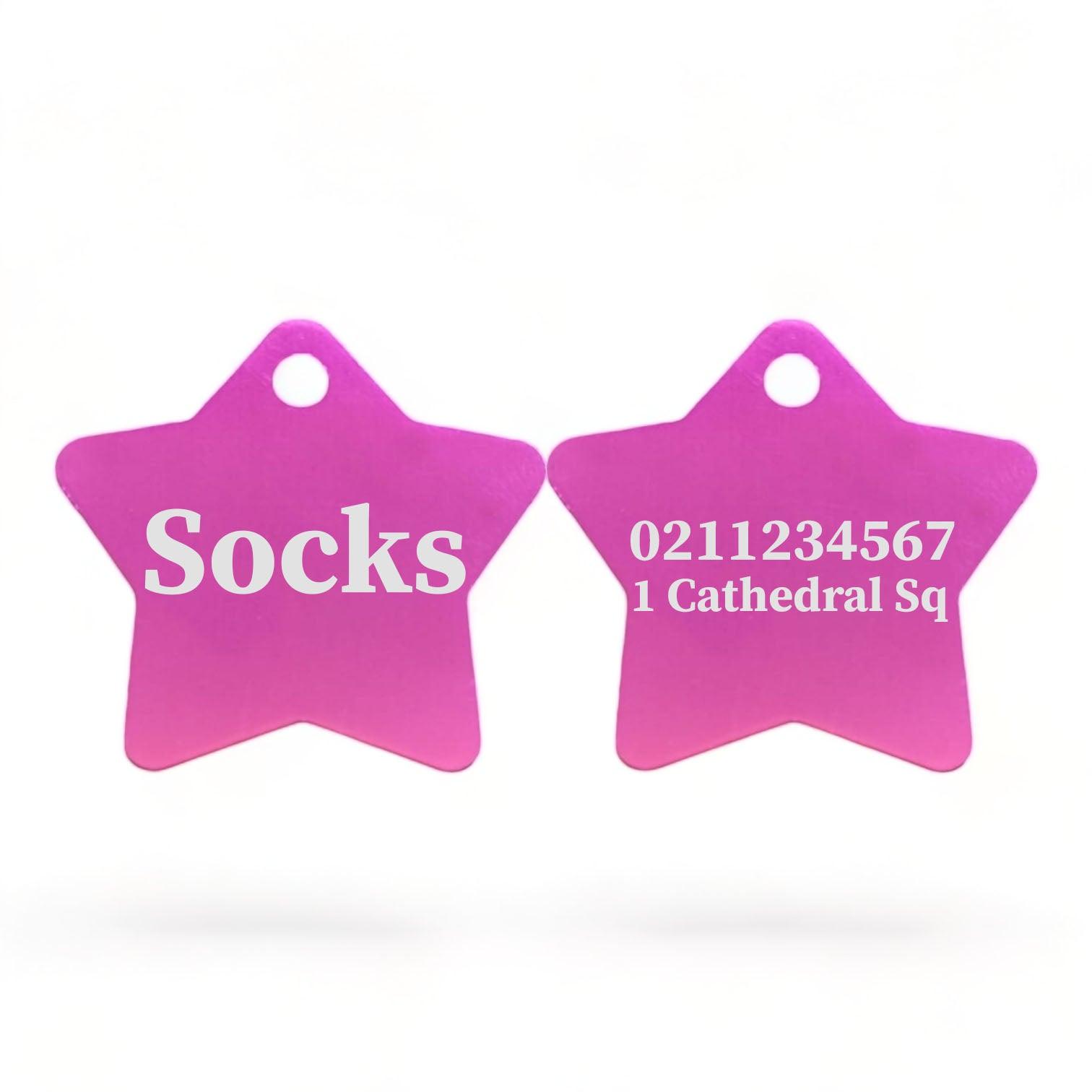 ⭐️Purr. Meow. Woof.⭐️ - Name Front & 1 Number & Address Back | Star Aluminum | Cat, Kitten & Dog ID Pet Tag - DeepPink / Small (Cat)