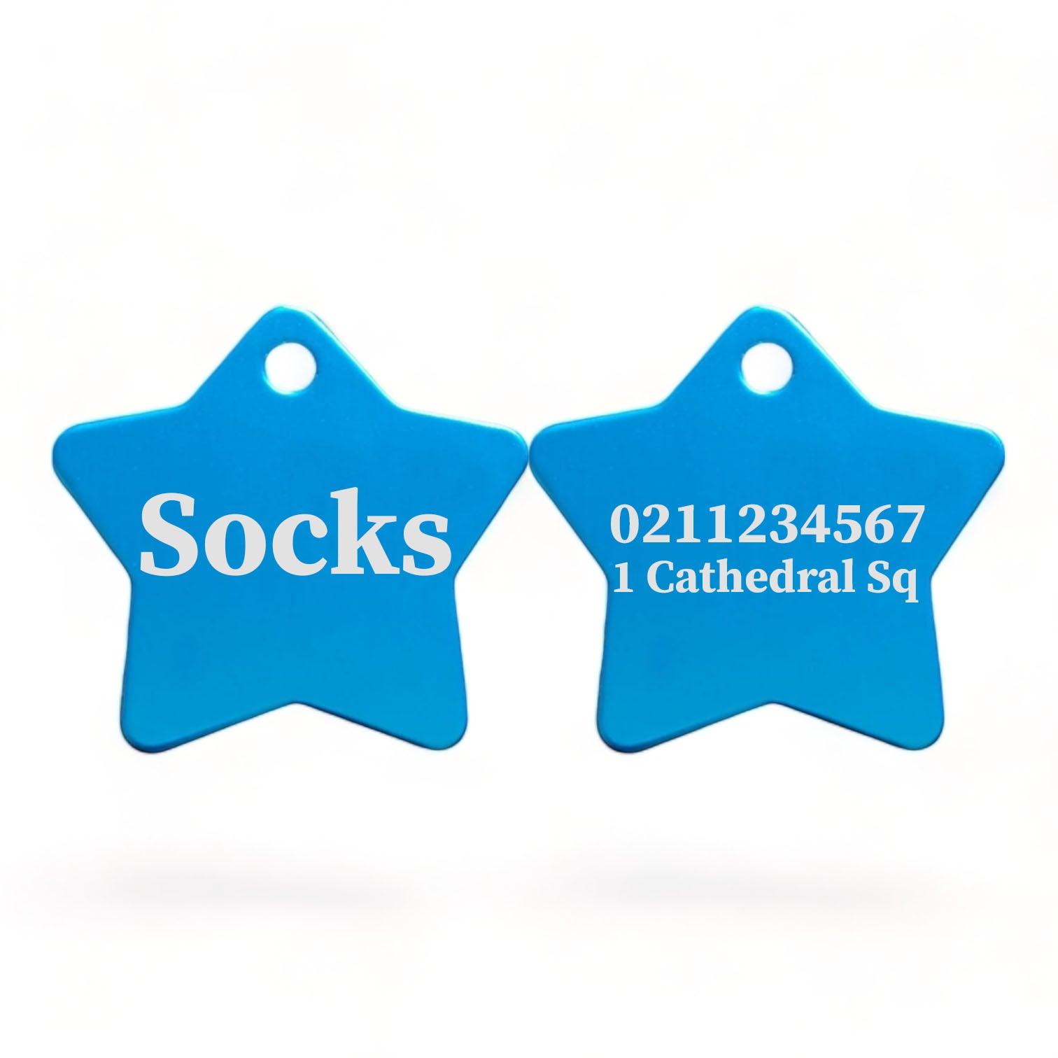 ⭐️Purr. Meow. Woof.⭐️ - Name Front & 1 Number & Address Back | Star Aluminum | Cat, Kitten & Dog ID Pet Tag - DodgerBlue / Small (Cat)