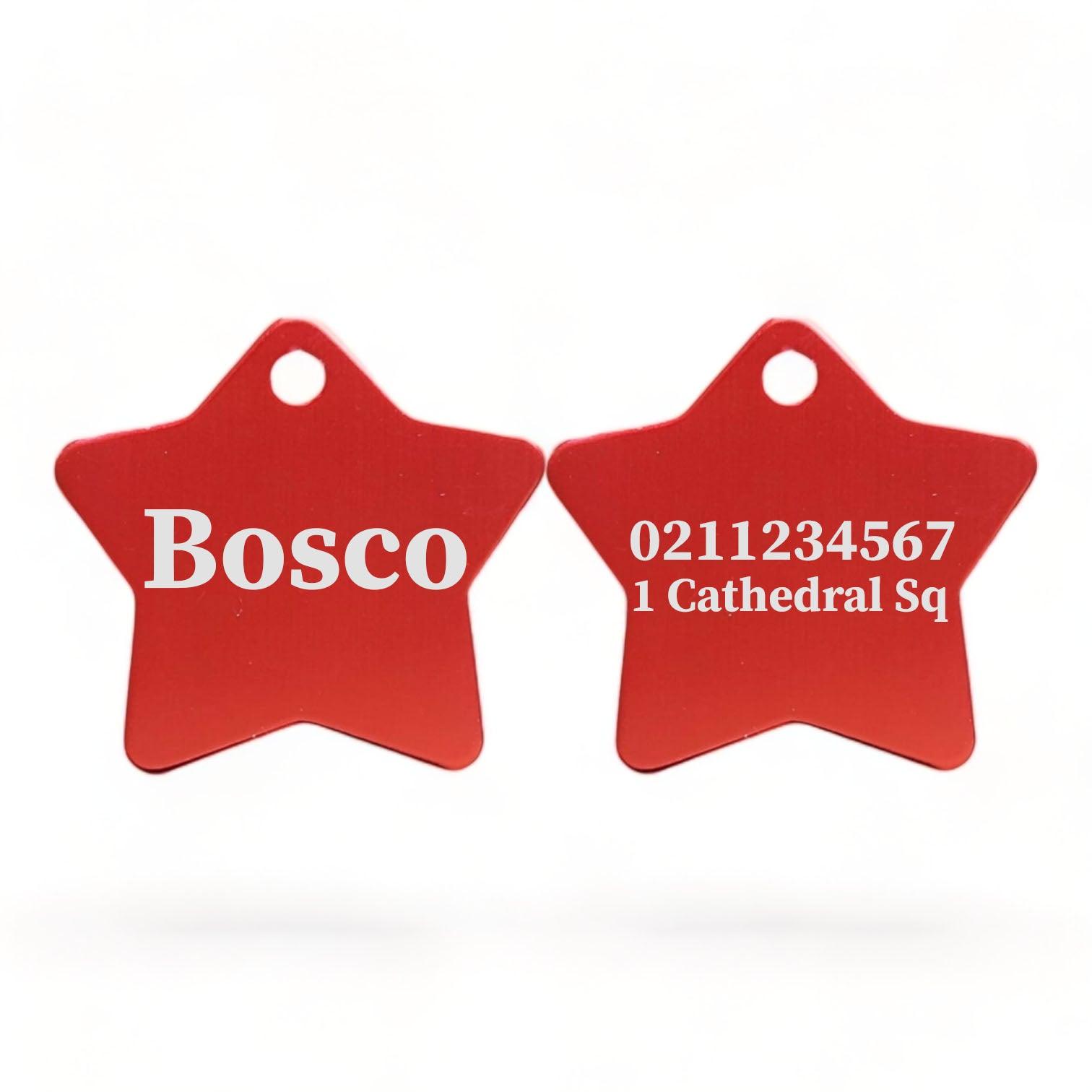 ⭐️Purr. Meow. Woof.⭐️ - Name Front & 1 Number & Address Back | Star Aluminum | Cat, Kitten & Dog ID Pet Tag - Firebrick / Large (Dog)