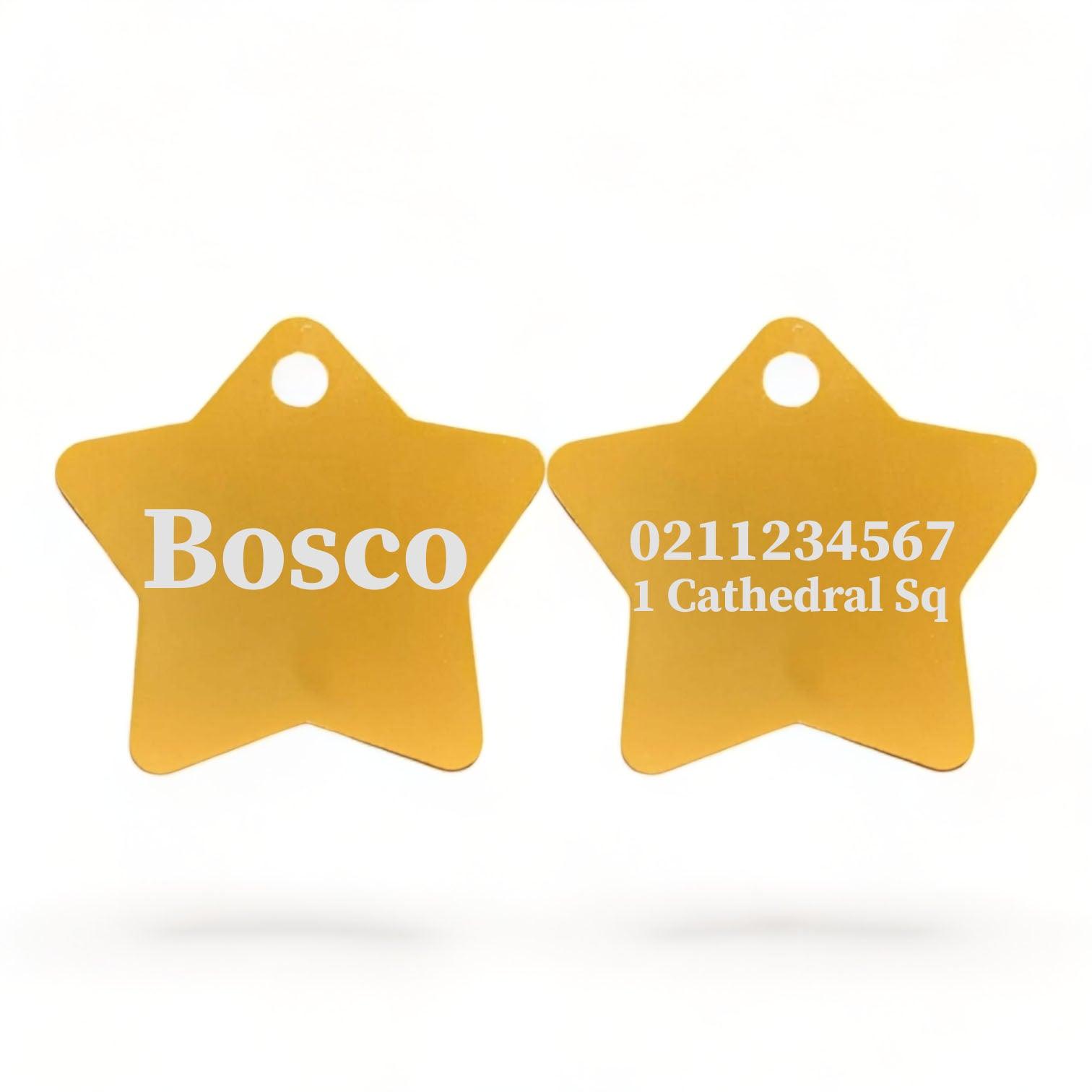 ⭐️Purr. Meow. Woof.⭐️ - Name Front & 1 Number & Address Back | Star Aluminum | Cat, Kitten & Dog ID Pet Tag - Gold / Large (Dog)