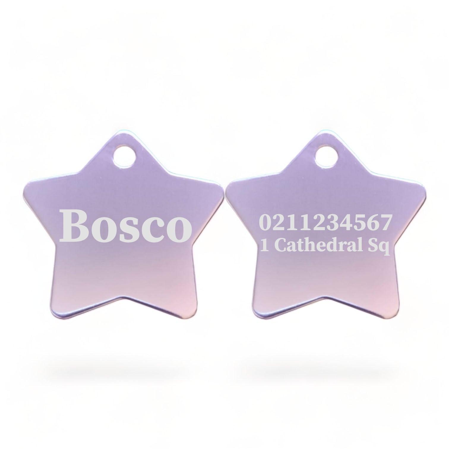 ⭐️Purr. Meow. Woof.⭐️ - Name Front & 1 Number & Address Back | Star Aluminum | Cat, Kitten & Dog ID Pet Tag - LightPink / Large (Dog)