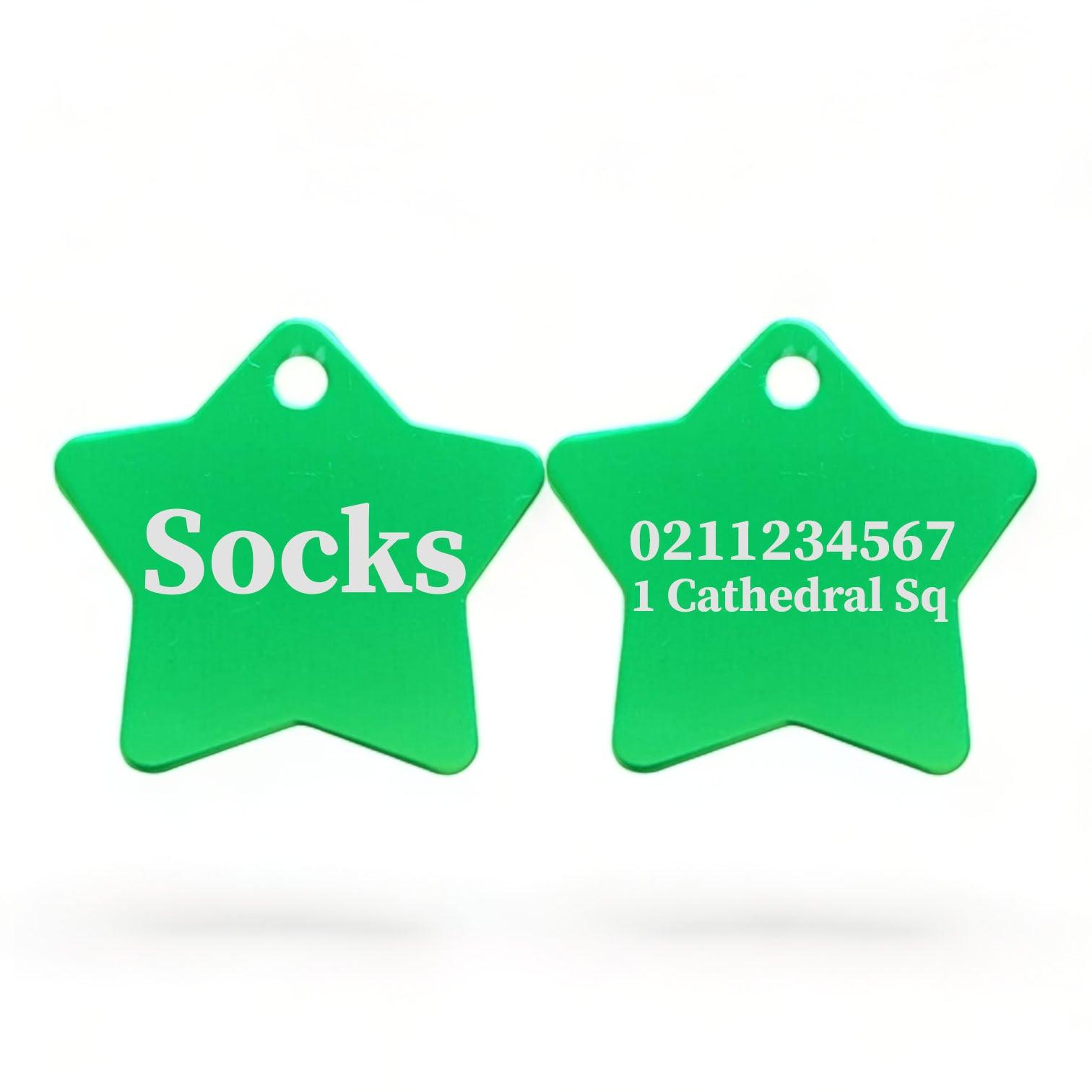 ⭐️Purr. Meow. Woof.⭐️ - Name Front & 1 Number & Address Back | Star Aluminum | Cat, Kitten & Dog ID Pet Tag - MediumSpringGreen / Small (Cat)