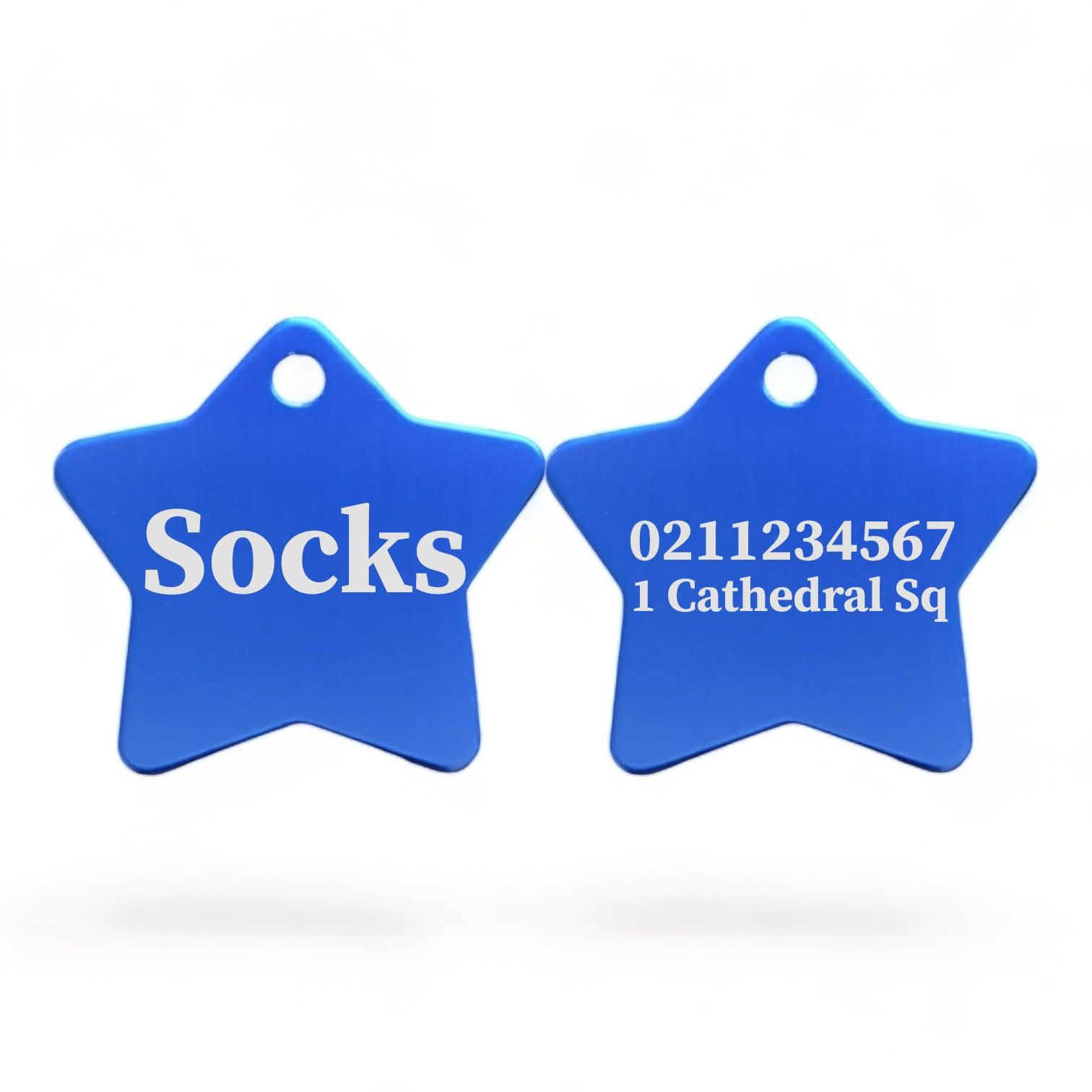 ⭐️Purr. Meow. Woof.⭐️ - Name Front & 1 Number & Address Back | Star Aluminum | Cat, Kitten & Dog ID Pet Tag - RoyalBlue / Small (Cat)