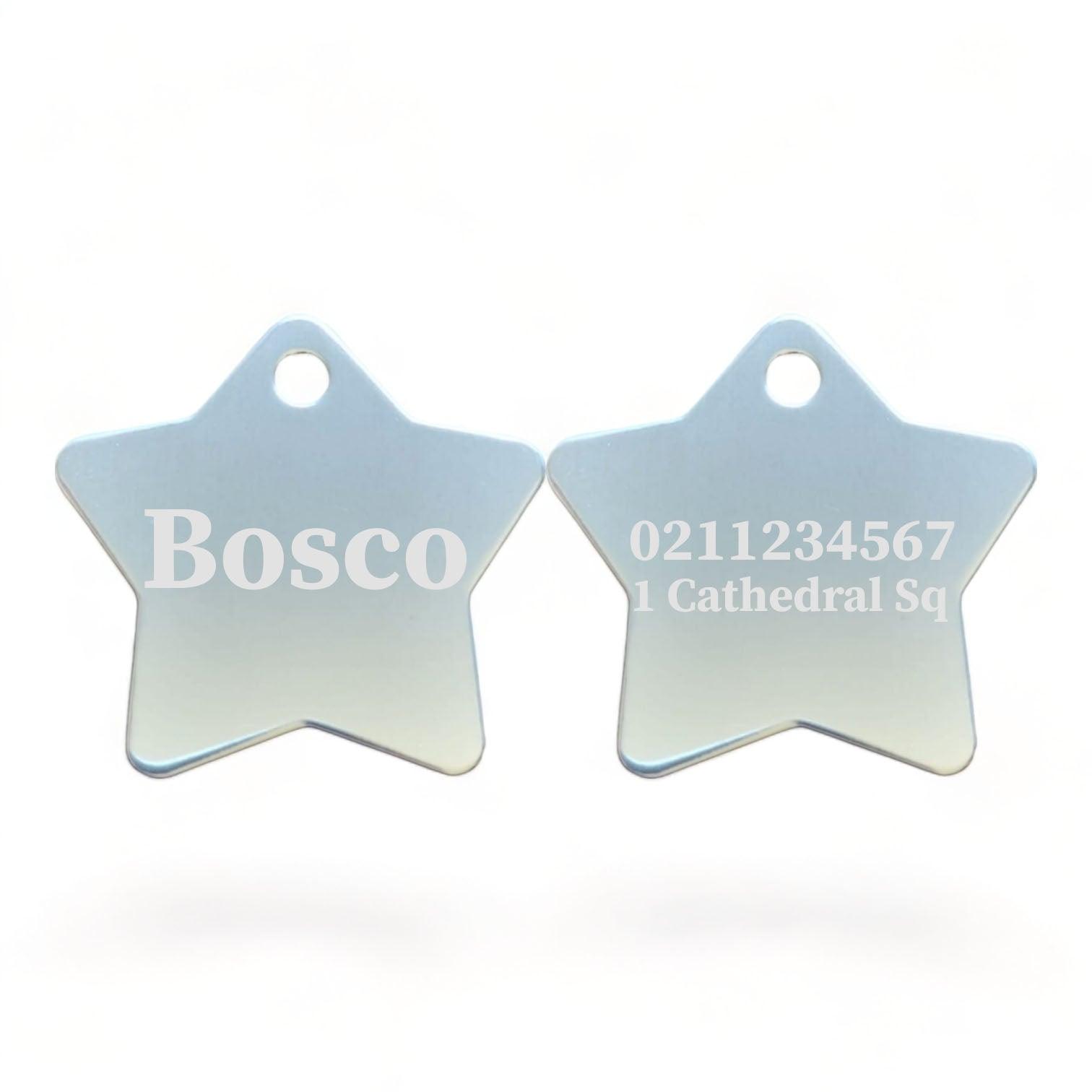 ⭐️Purr. Meow. Woof.⭐️ - Name Front & 1 Number & Address Back | Star Aluminum | Cat, Kitten & Dog ID Pet Tag - Silver / Large (Dog)