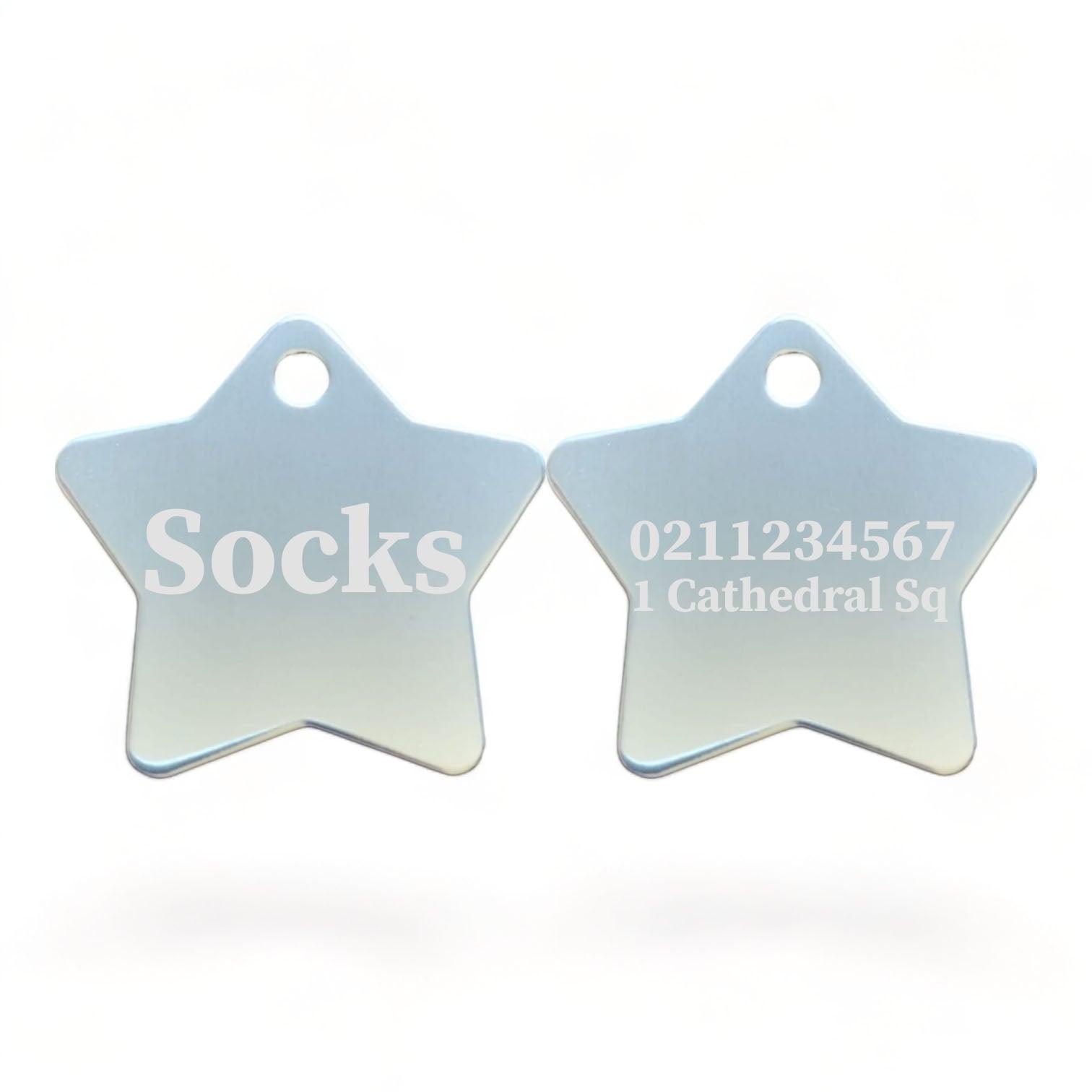 ⭐️Purr. Meow. Woof.⭐️ - Name Front & 1 Number & Address Back | Star Aluminum | Cat, Kitten & Dog ID Pet Tag - Silver / Small (Cat)