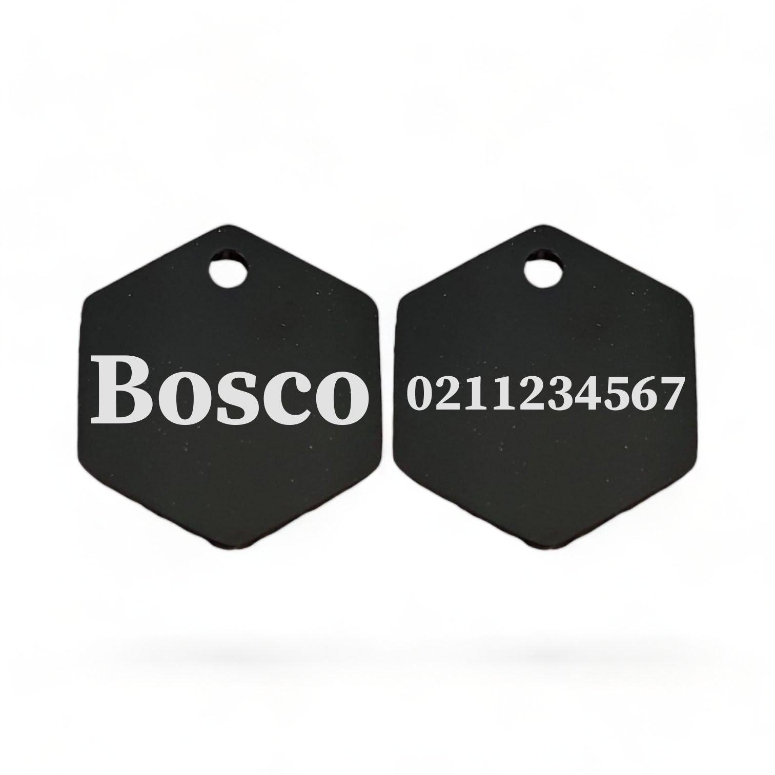 ⭐️Purr. Meow. Woof.⭐️ - Name Front & 1 Number Back | Mirror Stainless | Hexagon Cat & Dog ID Pet Tag - Black / Large (Dog)