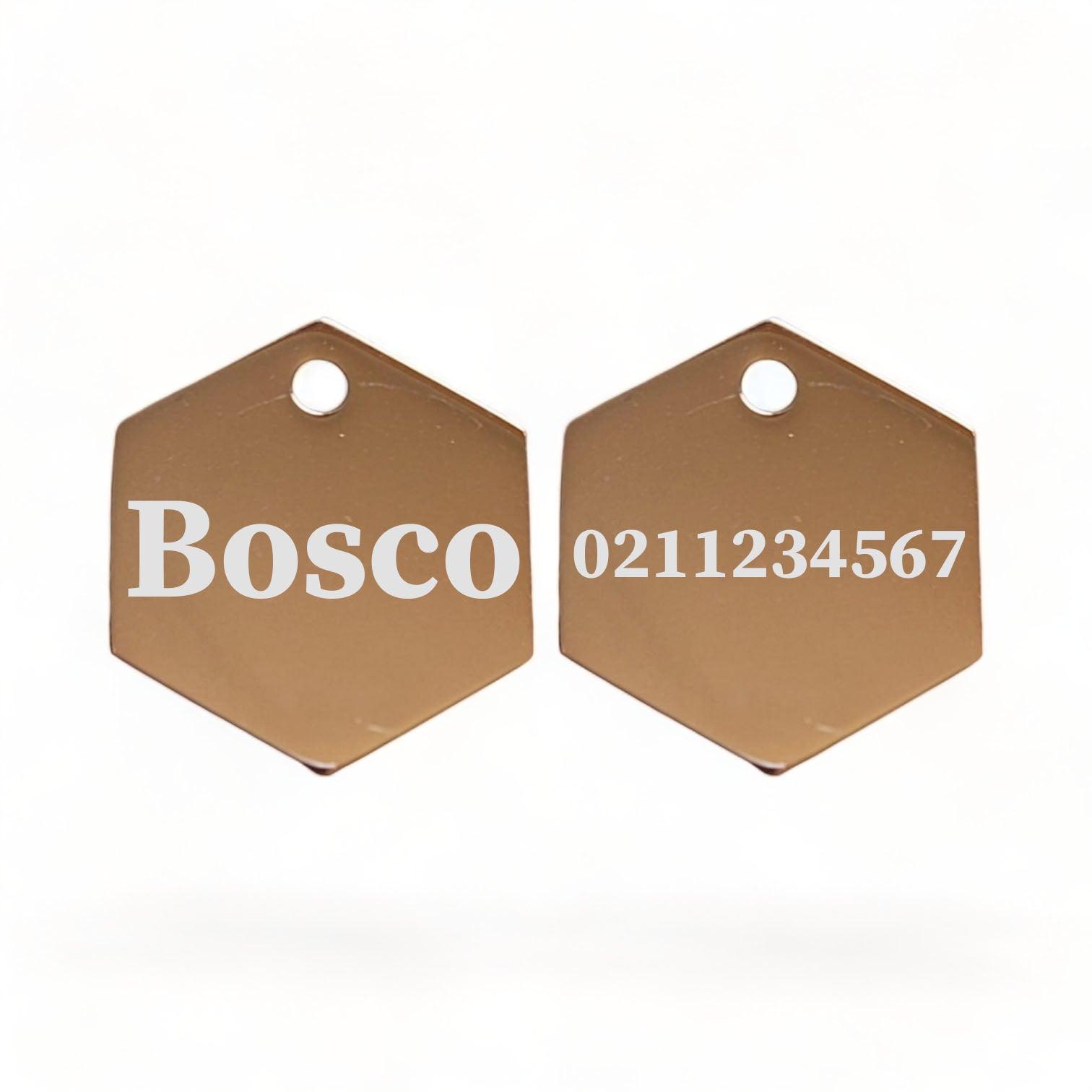 ⭐️Purr. Meow. Woof.⭐️ - Name Front & 1 Number Back | Mirror Stainless | Hexagon Cat & Dog ID Pet Tag - BurlyWood / Large (Dog)