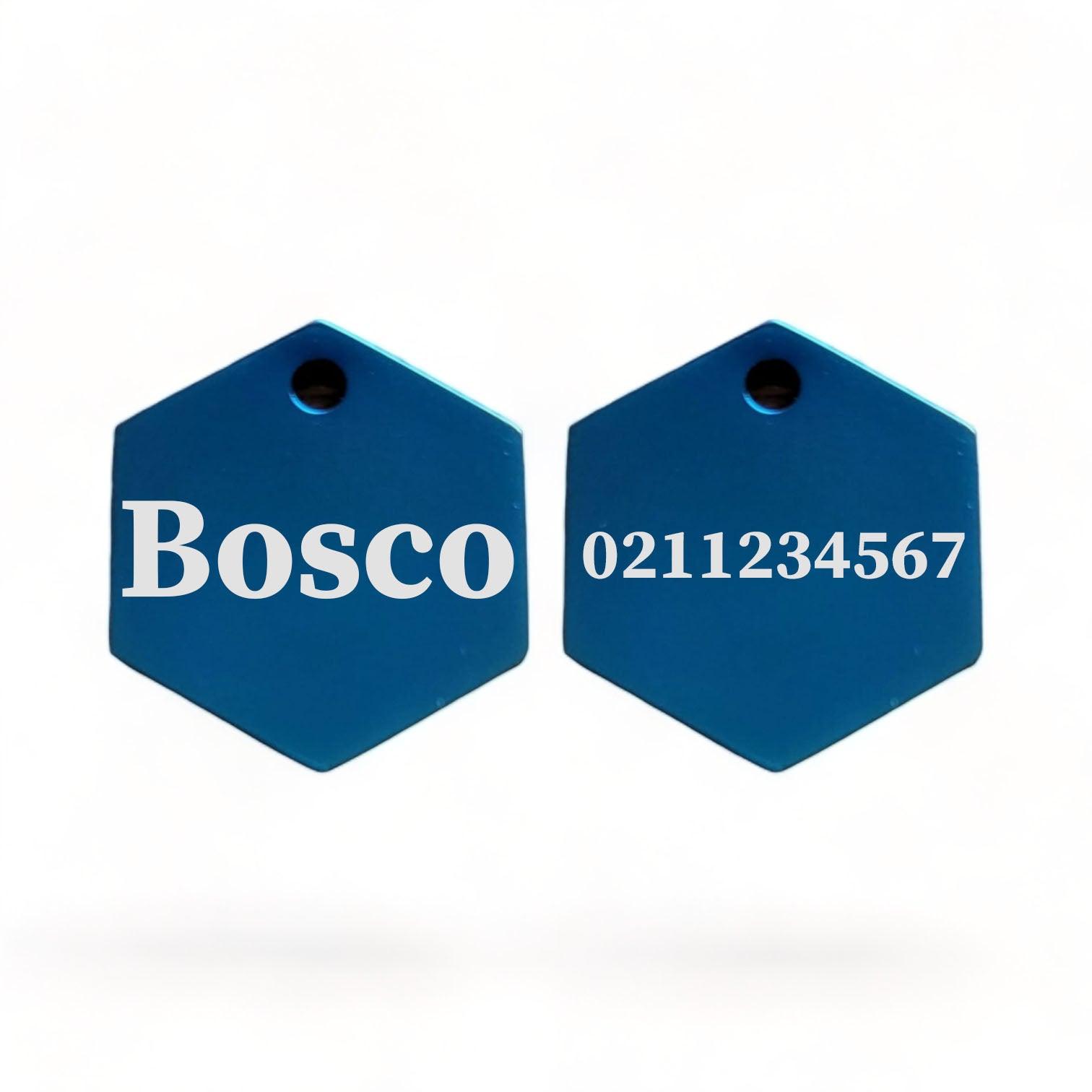 ⭐️Purr. Meow. Woof.⭐️ - Name Front & 1 Number Back | Mirror Stainless | Hexagon Cat & Dog ID Pet Tag - MidnightBlue / Large (Dog)