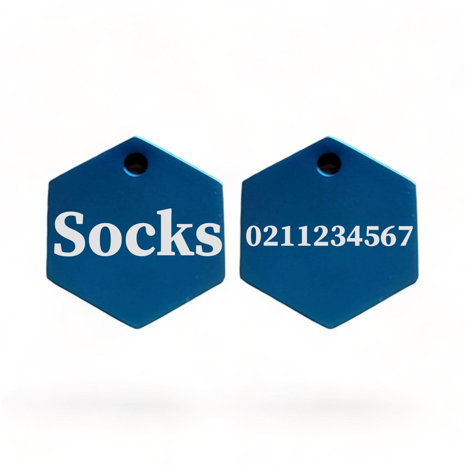 ⭐️Purr. Meow. Woof.⭐️ - Name Front & 1 Number Back | Mirror Stainless | Hexagon Cat & Dog ID Pet Tag - MidnightBlue / Small (Cat)