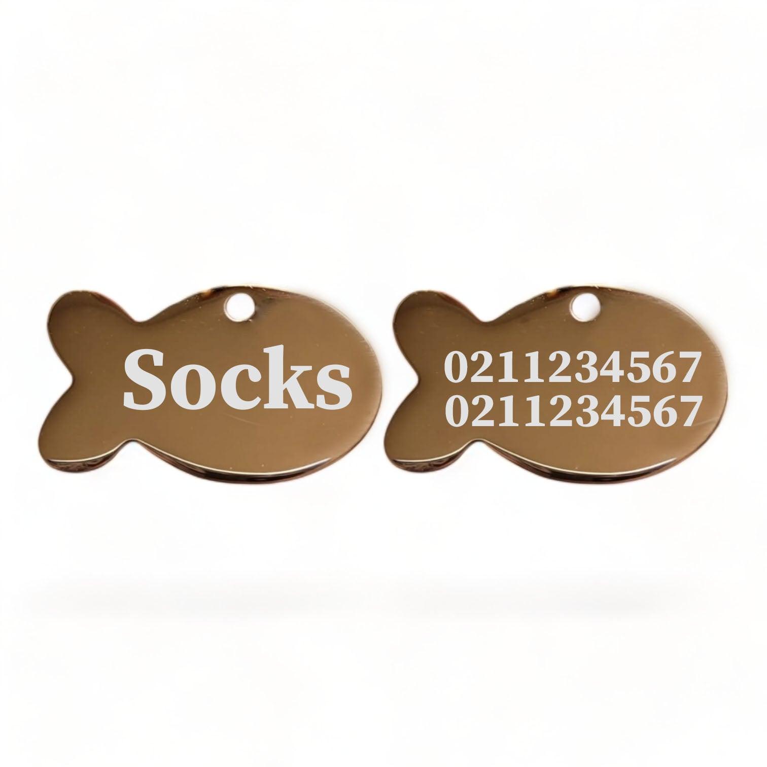 ⭐️Purr. Meow. Woof.⭐️ - Name Front & 2 Numbers Back Baby Fish | Mirror Stainless | Cat ID Pet Tag - BurlyWood