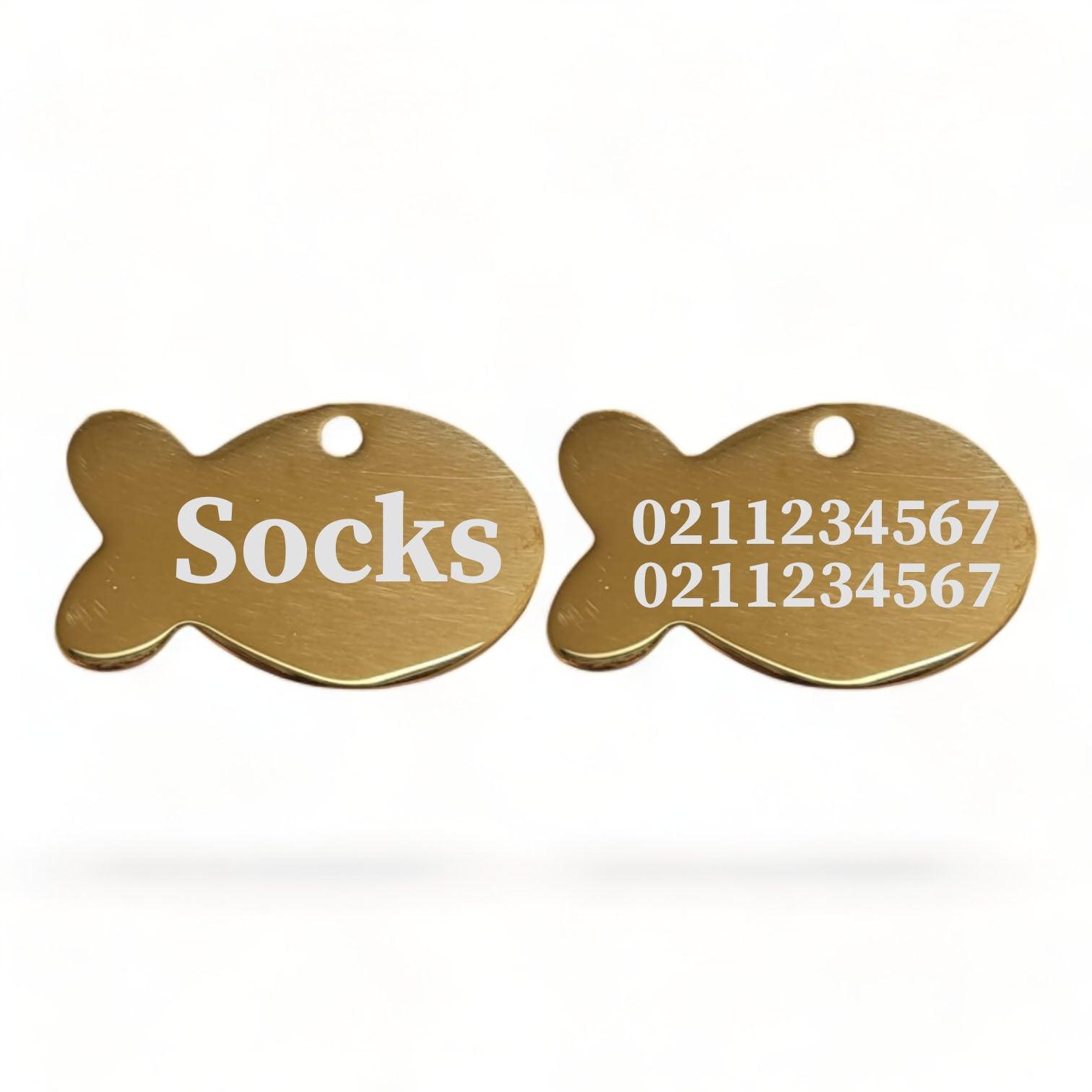 ⭐️Purr. Meow. Woof.⭐️ - Name Front & 2 Numbers Back Baby Fish | Mirror Stainless | Cat ID Pet Tag - Gold
