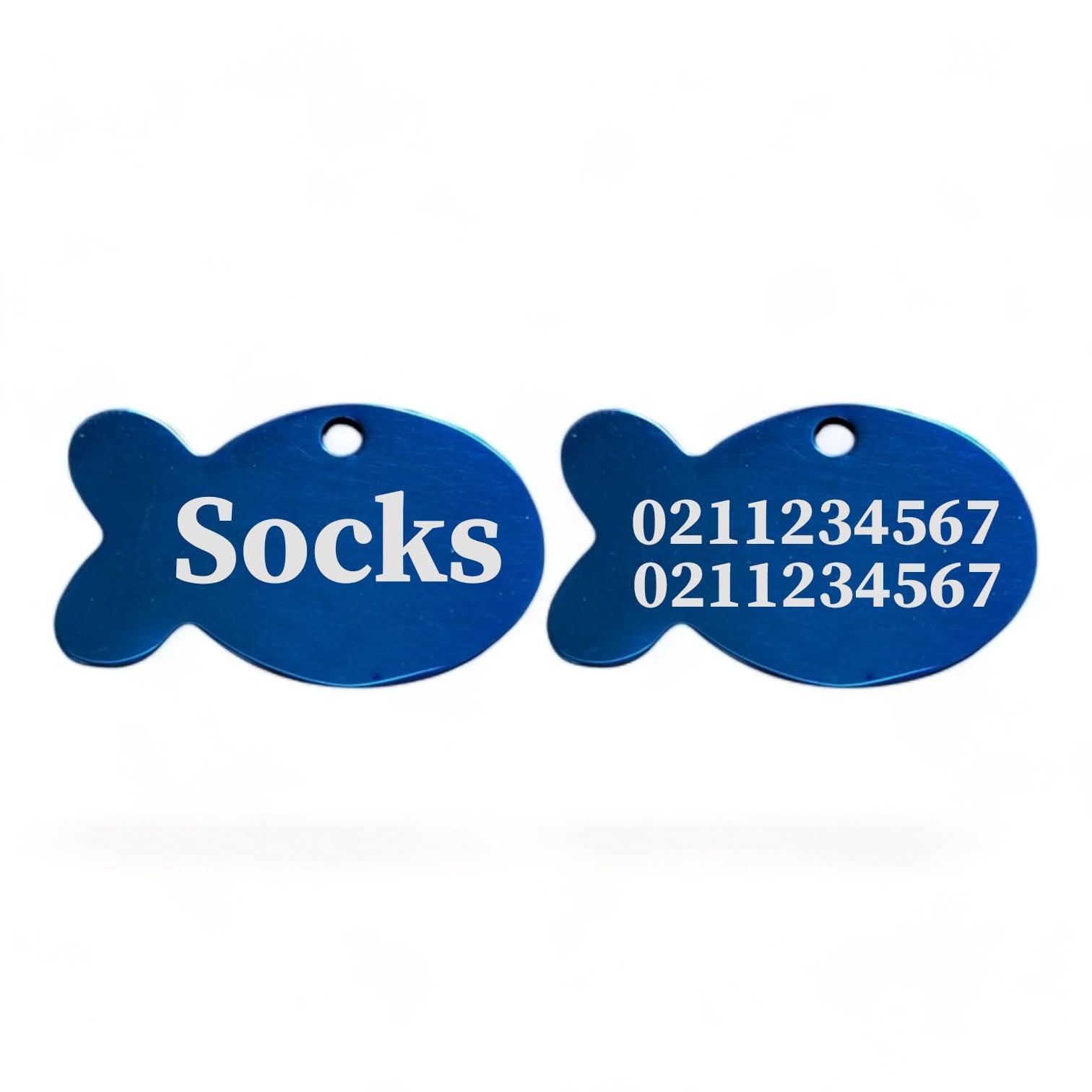 ⭐️Purr. Meow. Woof.⭐️ - Name Front & 2 Numbers Back Baby Fish | Mirror Stainless | Cat ID Pet Tag - MidnightBlue