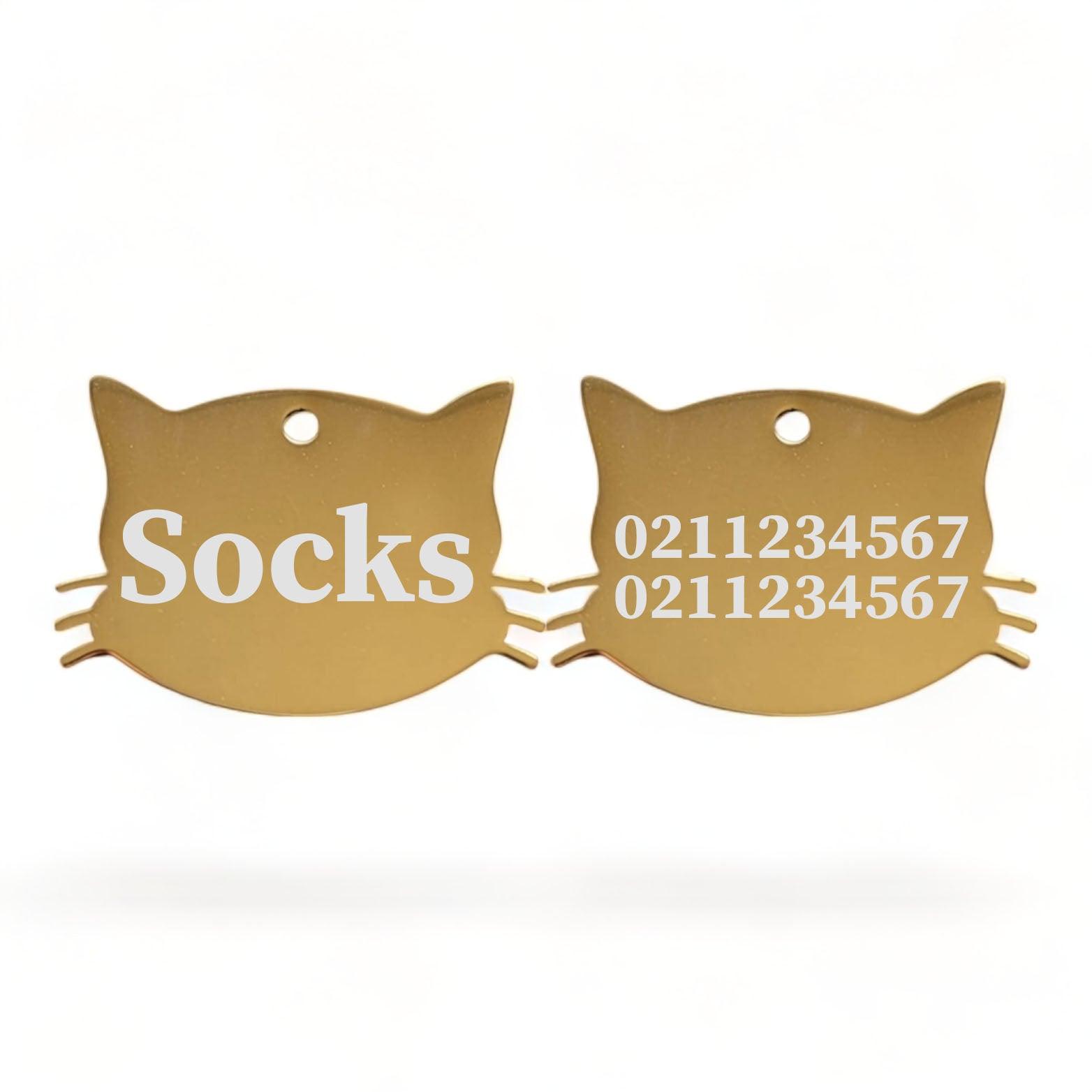 ⭐️Purr. Meow. Woof.⭐️ - Name Front & 2 Numbers Back Cat Whiskers | Mirror Stainless | Cat ID Pet Tag - Gold