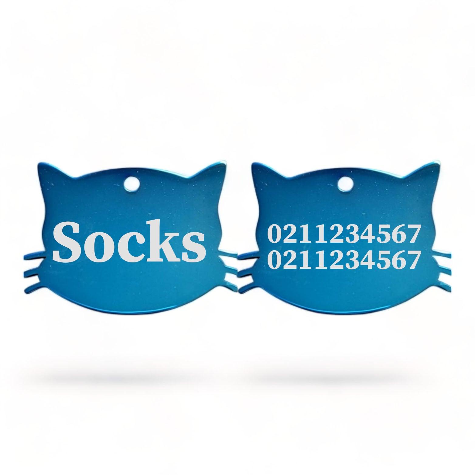 ⭐️Purr. Meow. Woof.⭐️ - Name Front & 2 Numbers Back Cat Whiskers | Mirror Stainless | Cat ID Pet Tag - MidnightBlue