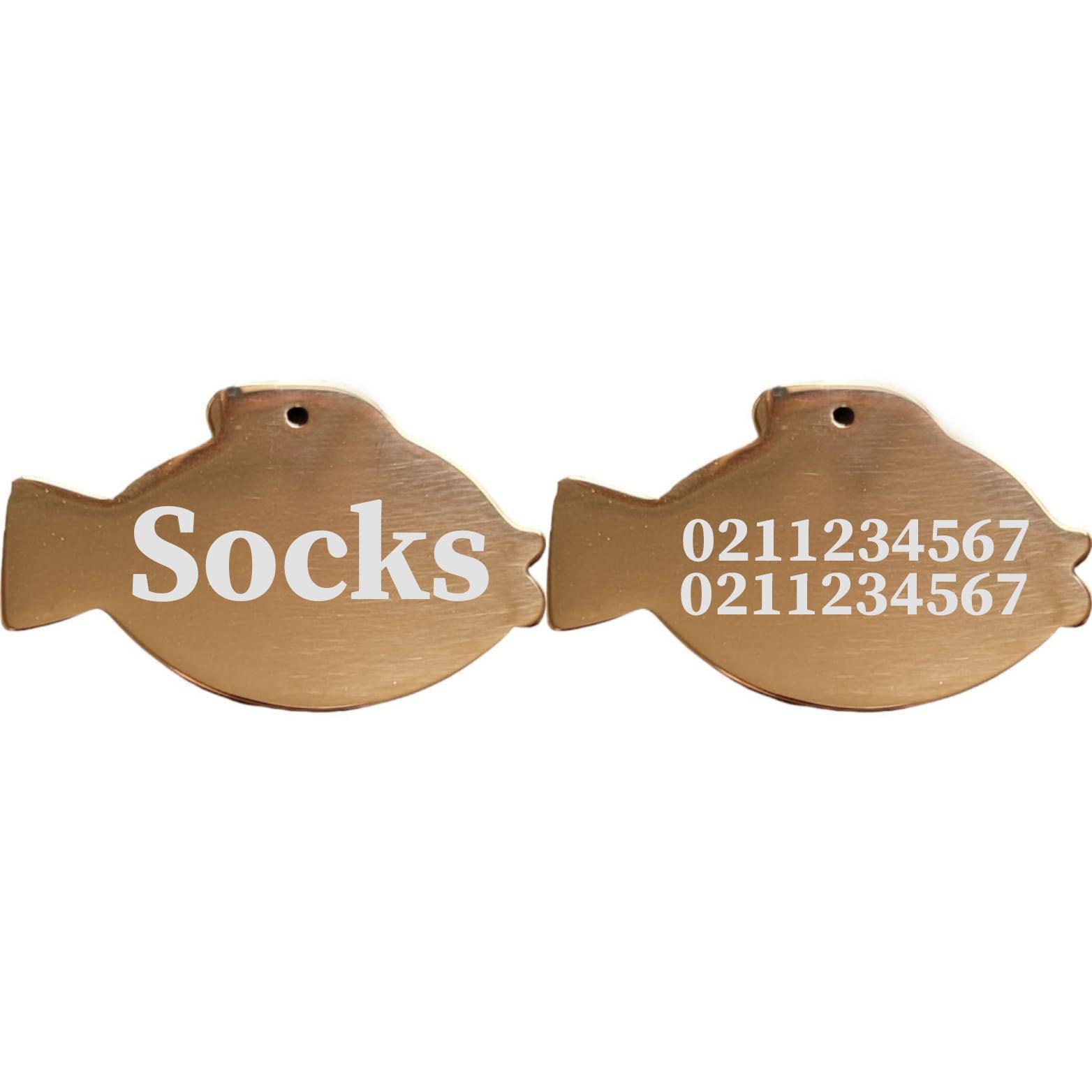 ⭐️Purr. Meow. Woof.⭐️ - Name Front & 2 Numbers Back Fish | Mirror Stainless | Cat & Dog ID Pet Tag - BurlyWood