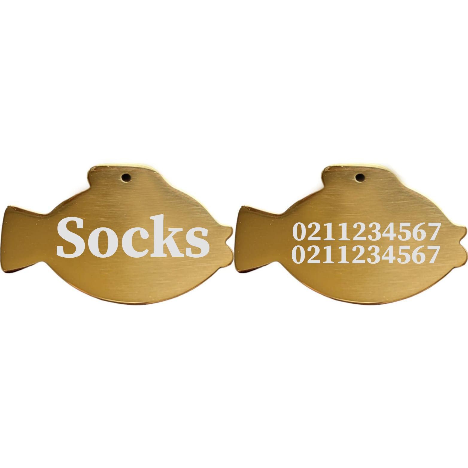 ⭐️Purr. Meow. Woof.⭐️ - Name Front & 2 Numbers Back Fish | Mirror Stainless | Cat & Dog ID Pet Tag - Gold