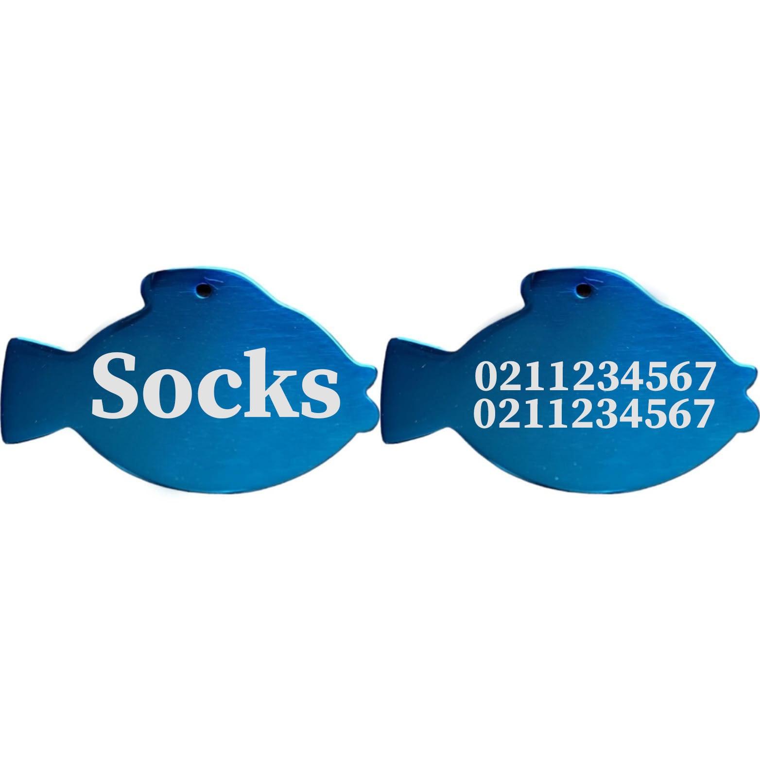 ⭐️Purr. Meow. Woof.⭐️ - Name Front & 2 Numbers Back Fish | Mirror Stainless | Cat & Dog ID Pet Tag - MidnightBlue