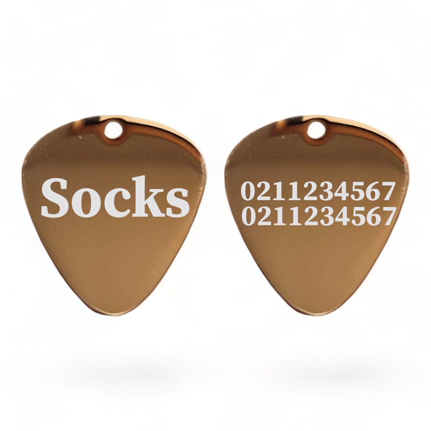 ⭐️Purr. Meow. Woof.⭐️ - Name Front & 2 Numbers Back Guitar Pick | Mirror Stainless | Dog & Cat ID Pet Tag - BurlyWood