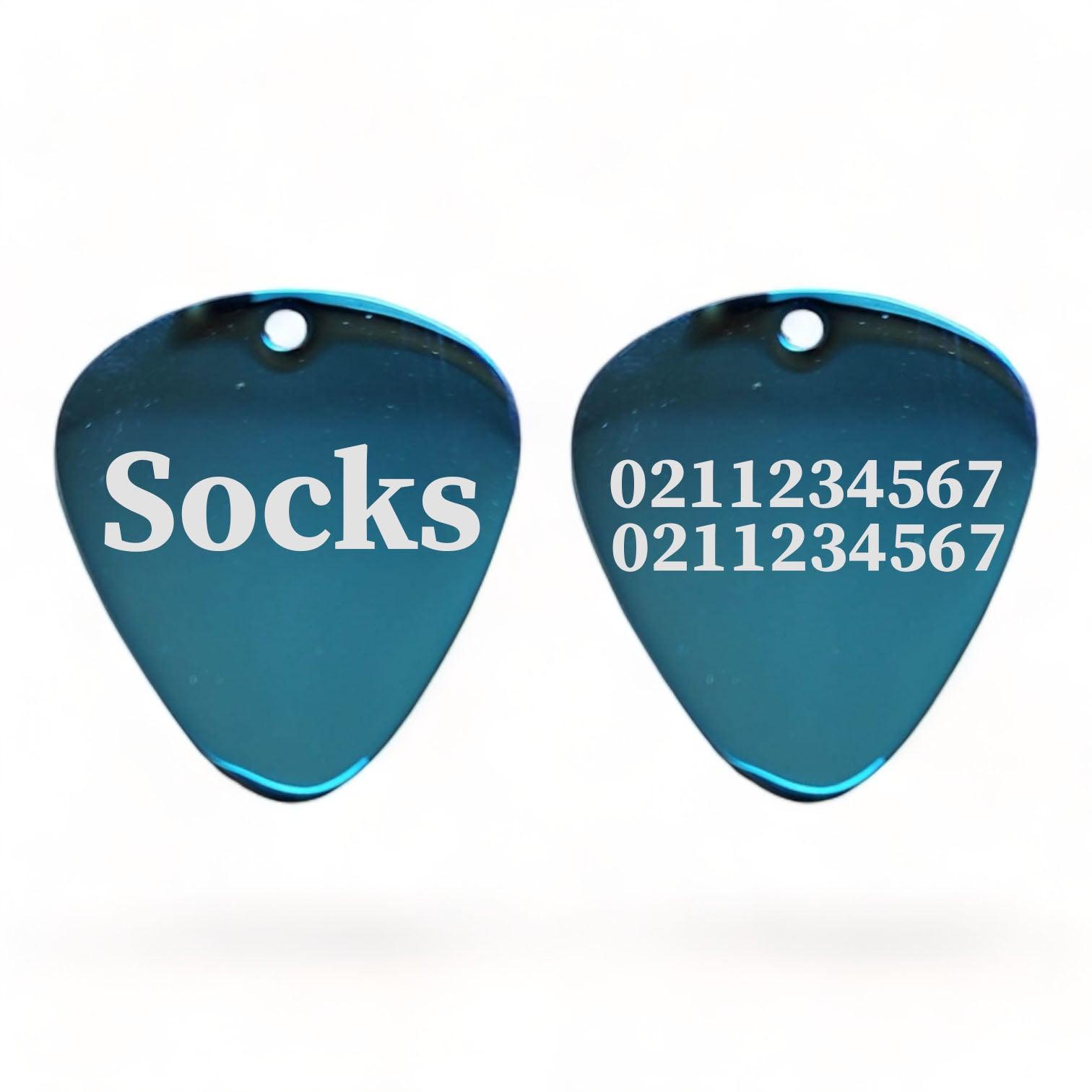 ⭐️Purr. Meow. Woof.⭐️ - Name Front & 2 Numbers Back Guitar Pick | Mirror Stainless | Dog & Cat ID Pet Tag - MidnightBlue