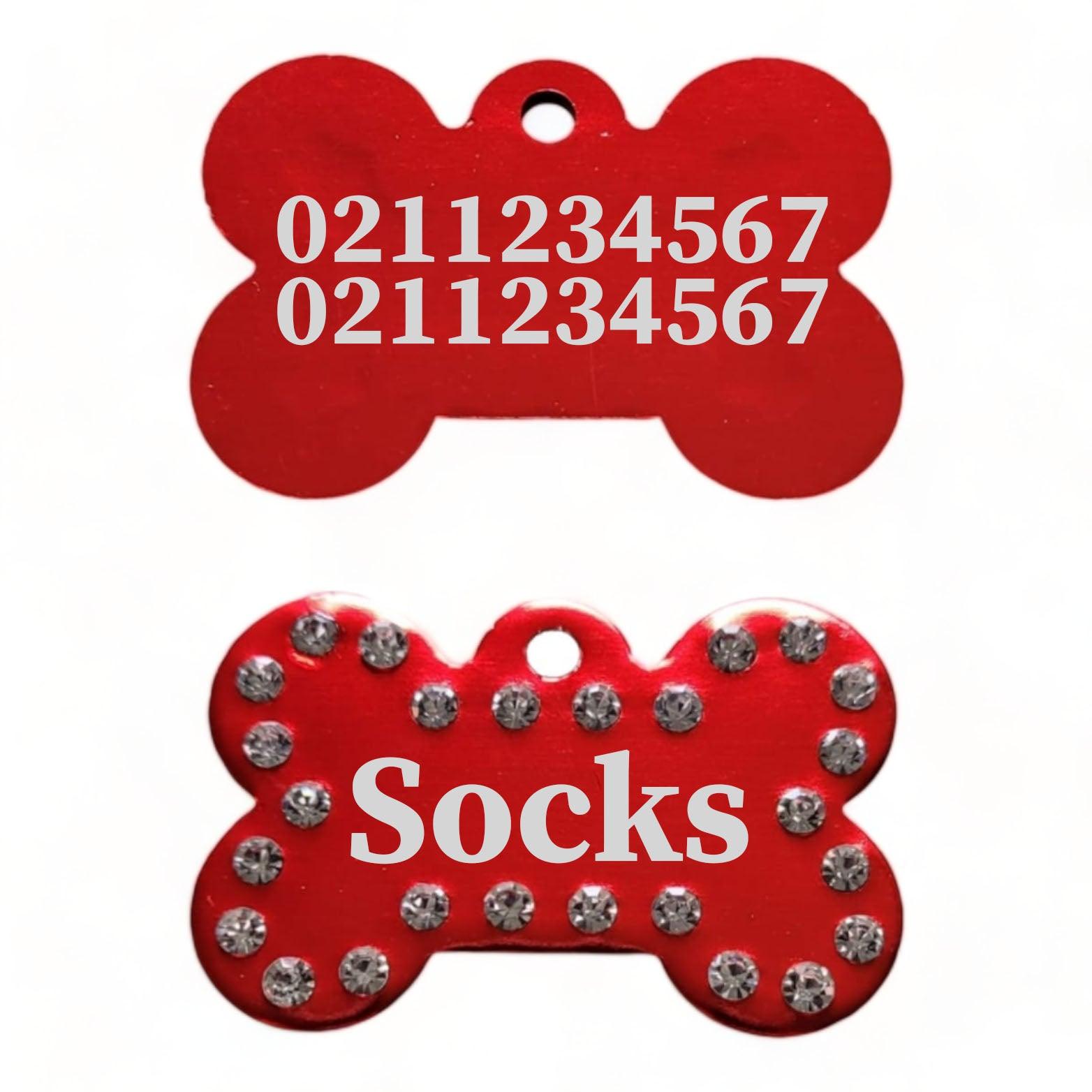 ⭐️Purr. Meow. Woof.⭐️ - Name Front & 2 Numbers Back | Bling Bone Aluminum | Dog ID Pet Tag - Firebrick