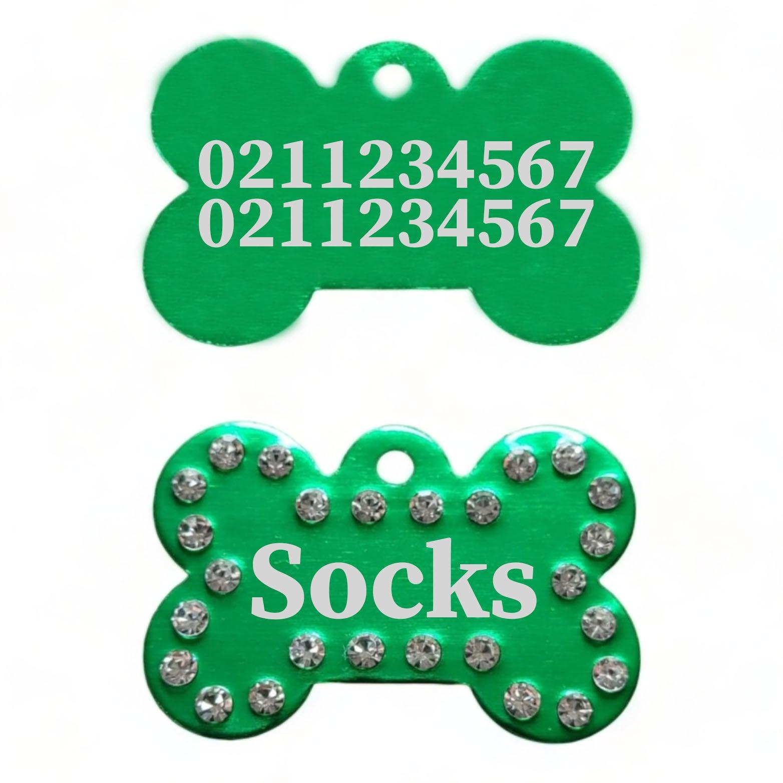 ⭐️Purr. Meow. Woof.⭐️ - Name Front & 2 Numbers Back | Bling Bone Aluminum | Dog ID Pet Tag - MediumSpringGreen