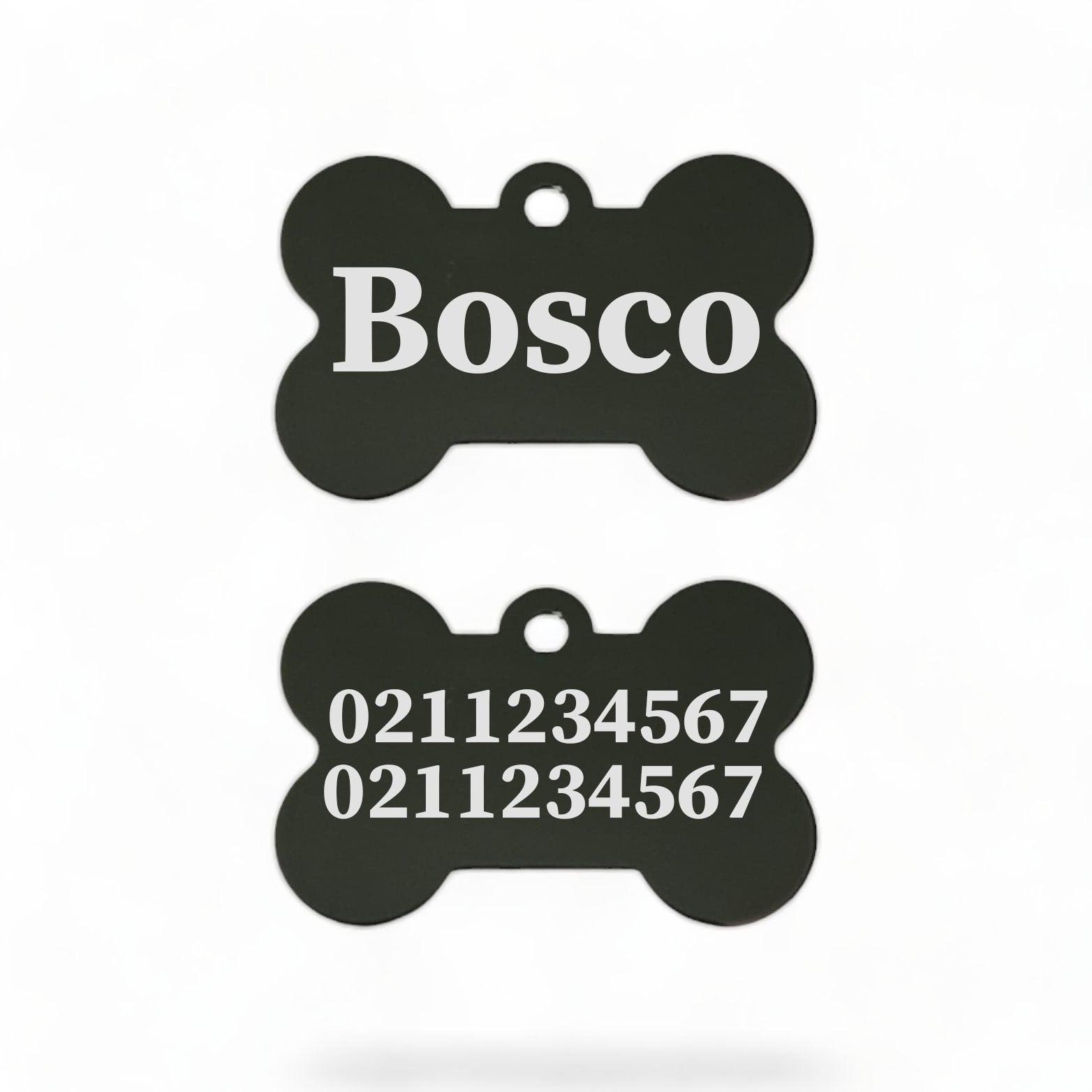 ⭐️Purr. Meow. Woof.⭐️ - Name Front & 2 Numbers Back | Bone Aluminium | Dog ID Pet Tag - Black