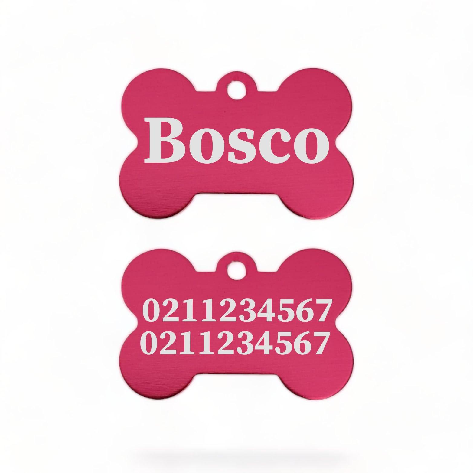 ⭐️Purr. Meow. Woof.⭐️ - Name Front & 2 Numbers Back | Bone Aluminium | Dog ID Pet Tag - DeepPink