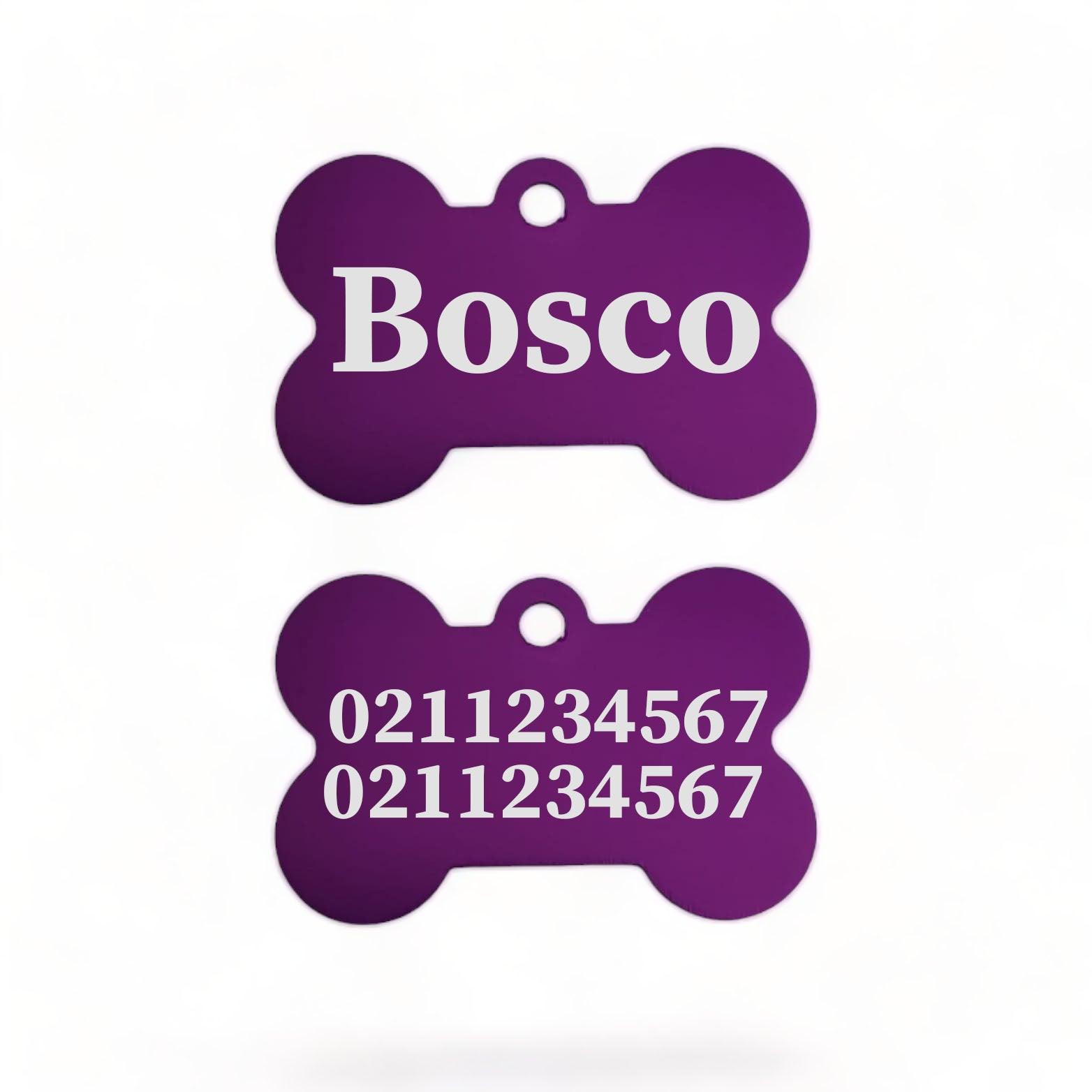 ⭐️Purr. Meow. Woof.⭐️ - Name Front & 2 Numbers Back | Bone Aluminium | Dog ID Pet Tag - Purple