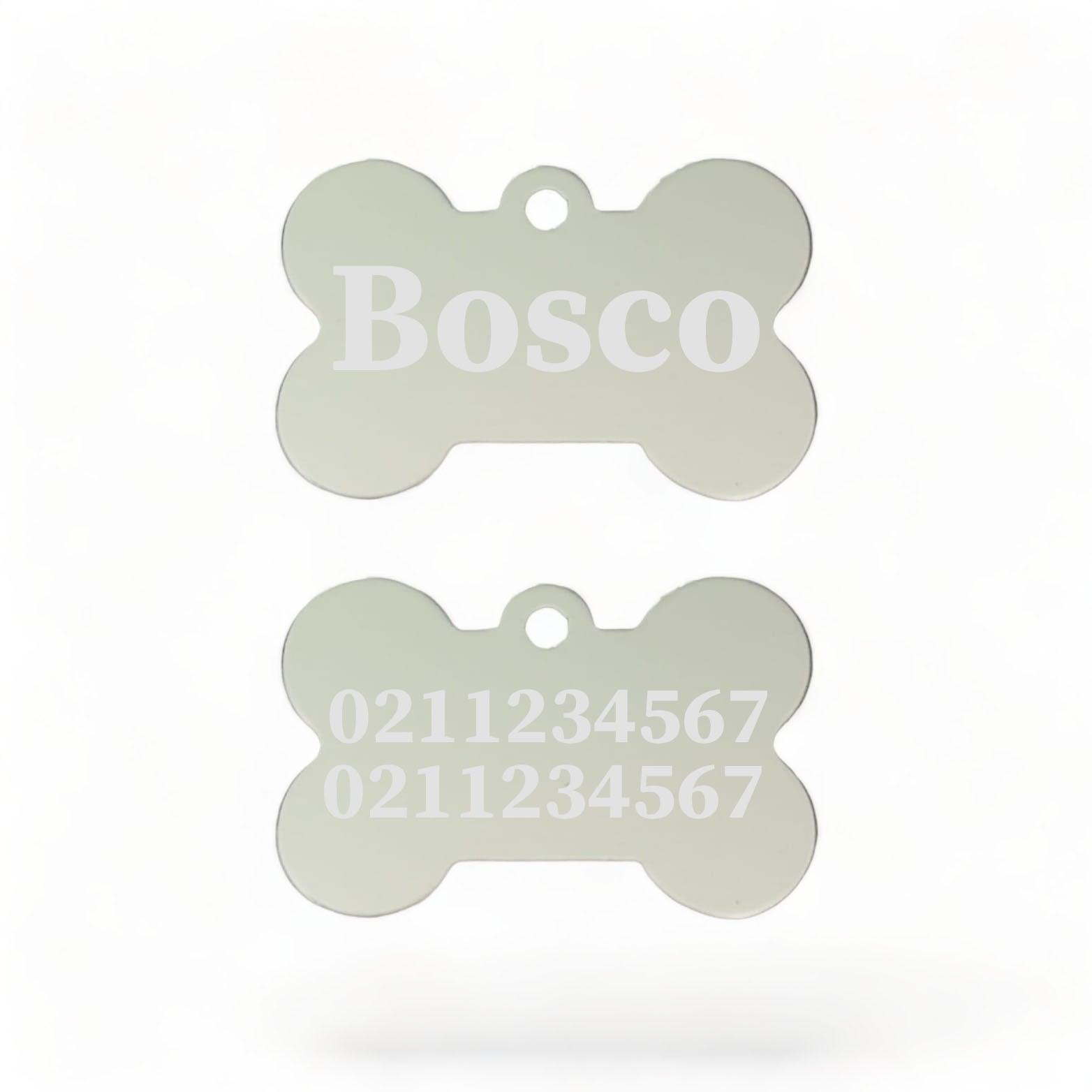 ⭐️Purr. Meow. Woof.⭐️ - Name Front & 2 Numbers Back | Bone Aluminium | Dog ID Pet Tag - Silver