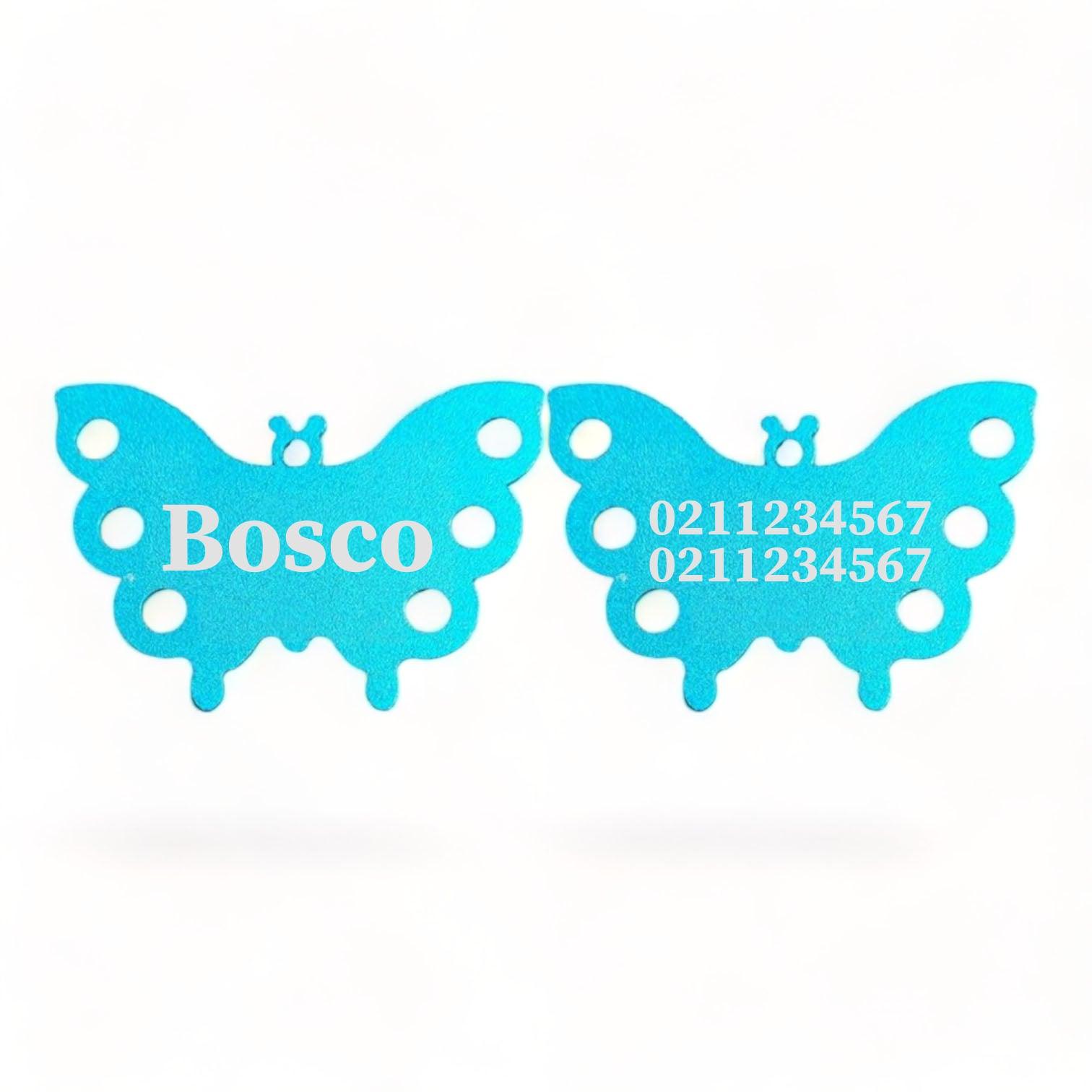 ⭐️Purr. Meow. Woof.⭐️ - Name Front & 2 Numbers Back | Butterfly Aluminum | Dog ID Pet Tag - DodgerBlue