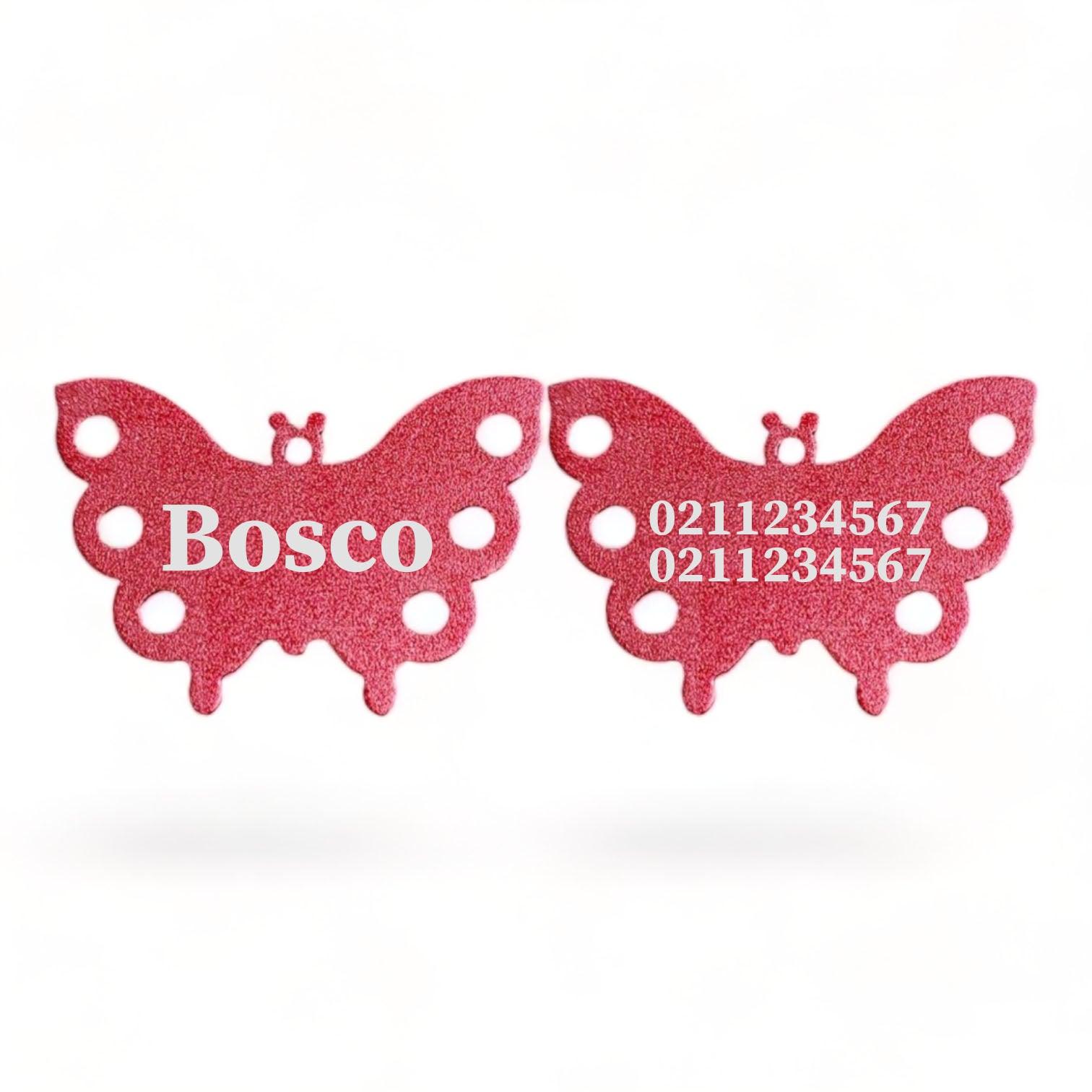 ⭐️Purr. Meow. Woof.⭐️ - Name Front & 2 Numbers Back | Butterfly Aluminum | Dog ID Pet Tag - Firebrick