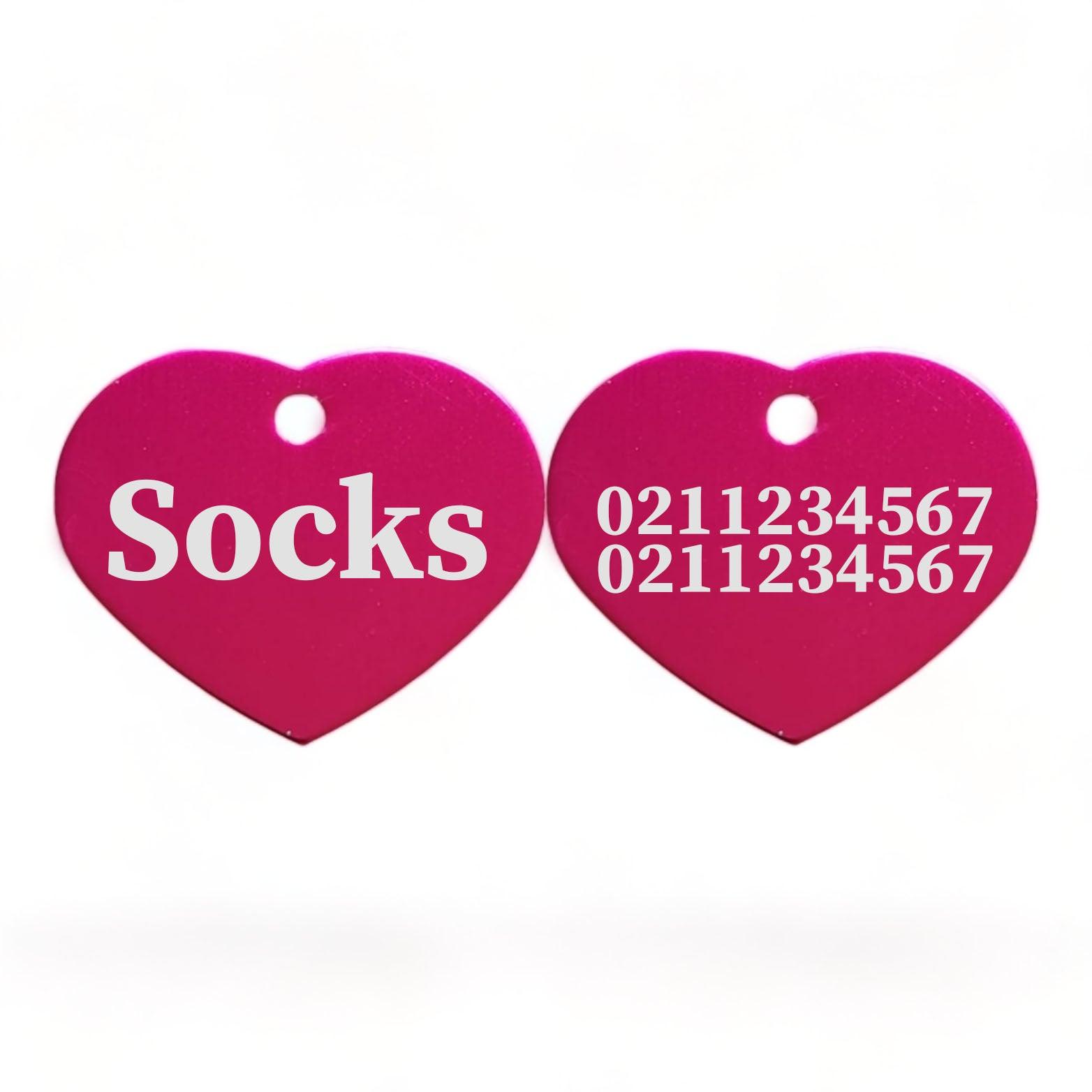 ⭐️Purr. Meow. Woof.⭐️ - Name Front & 2 Numbers Back | Heart Aluminum | Cat, Kitten & Dog ID Pet Tag - DeepPink