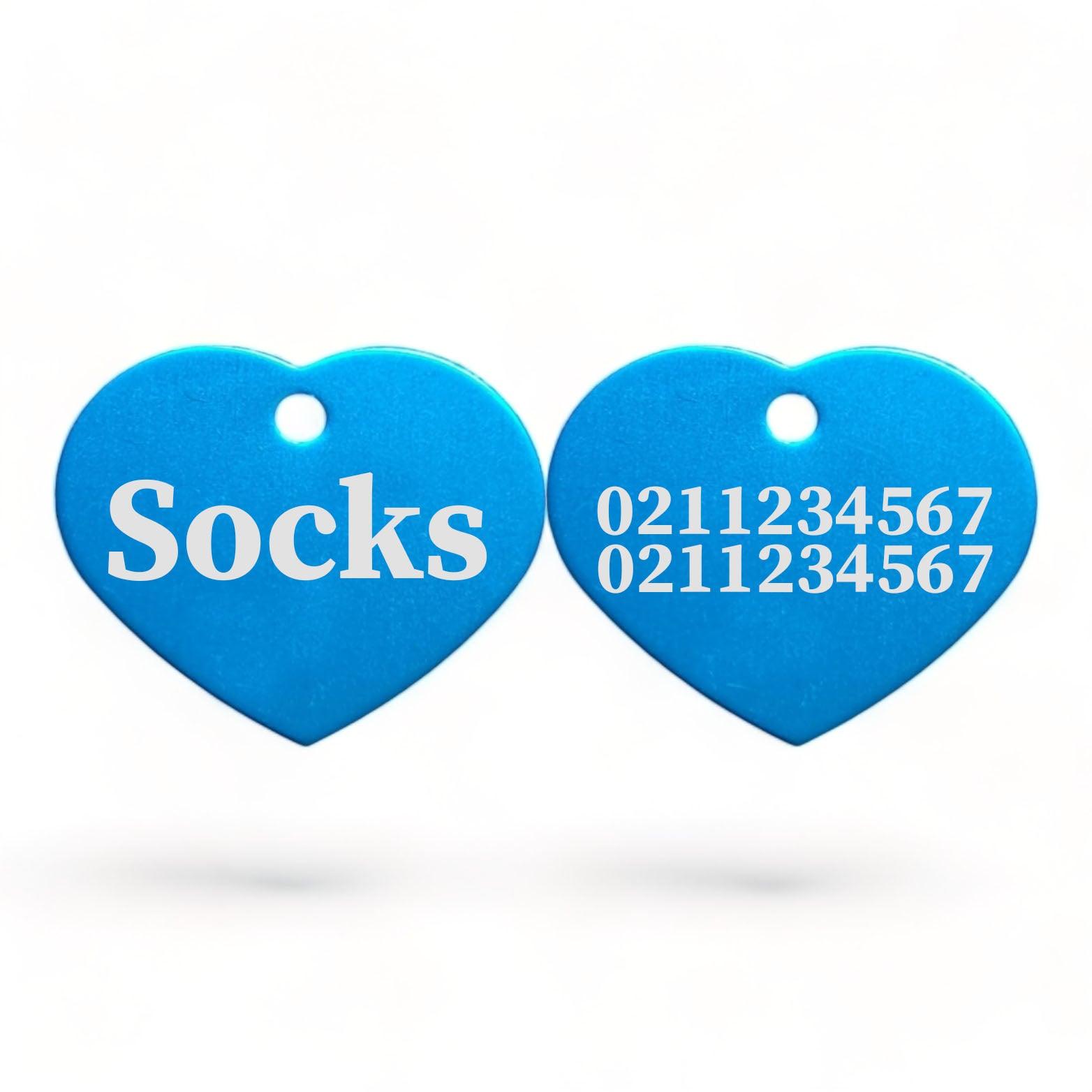 ⭐️Purr. Meow. Woof.⭐️ - Name Front & 2 Numbers Back | Heart Aluminum | Cat, Kitten & Dog ID Pet Tag - DodgerBlue