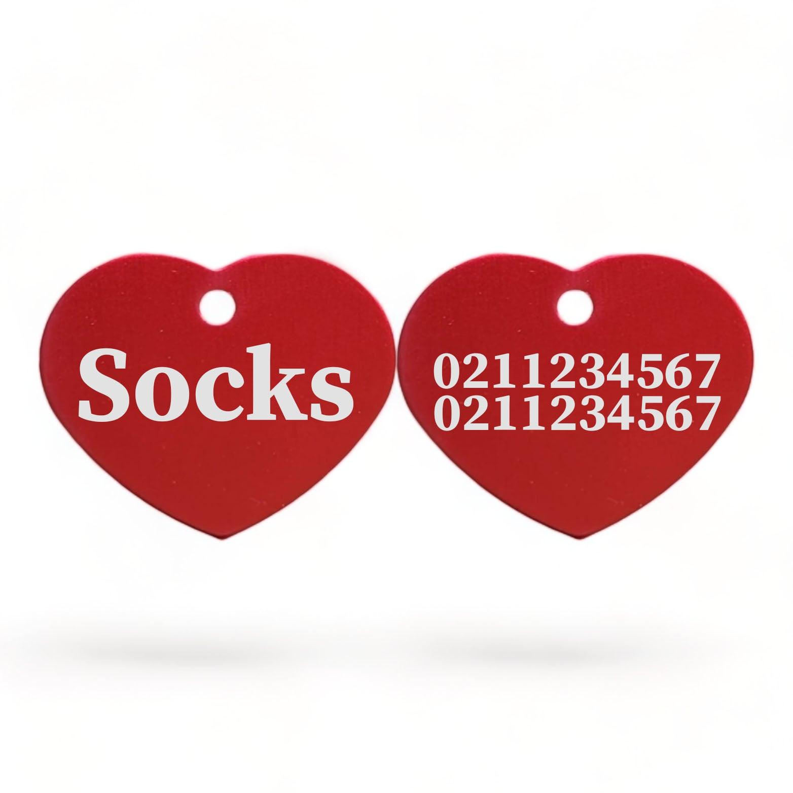 ⭐️Purr. Meow. Woof.⭐️ - Name Front & 2 Numbers Back | Heart Aluminum | Cat, Kitten & Dog ID Pet Tag - Firebrick