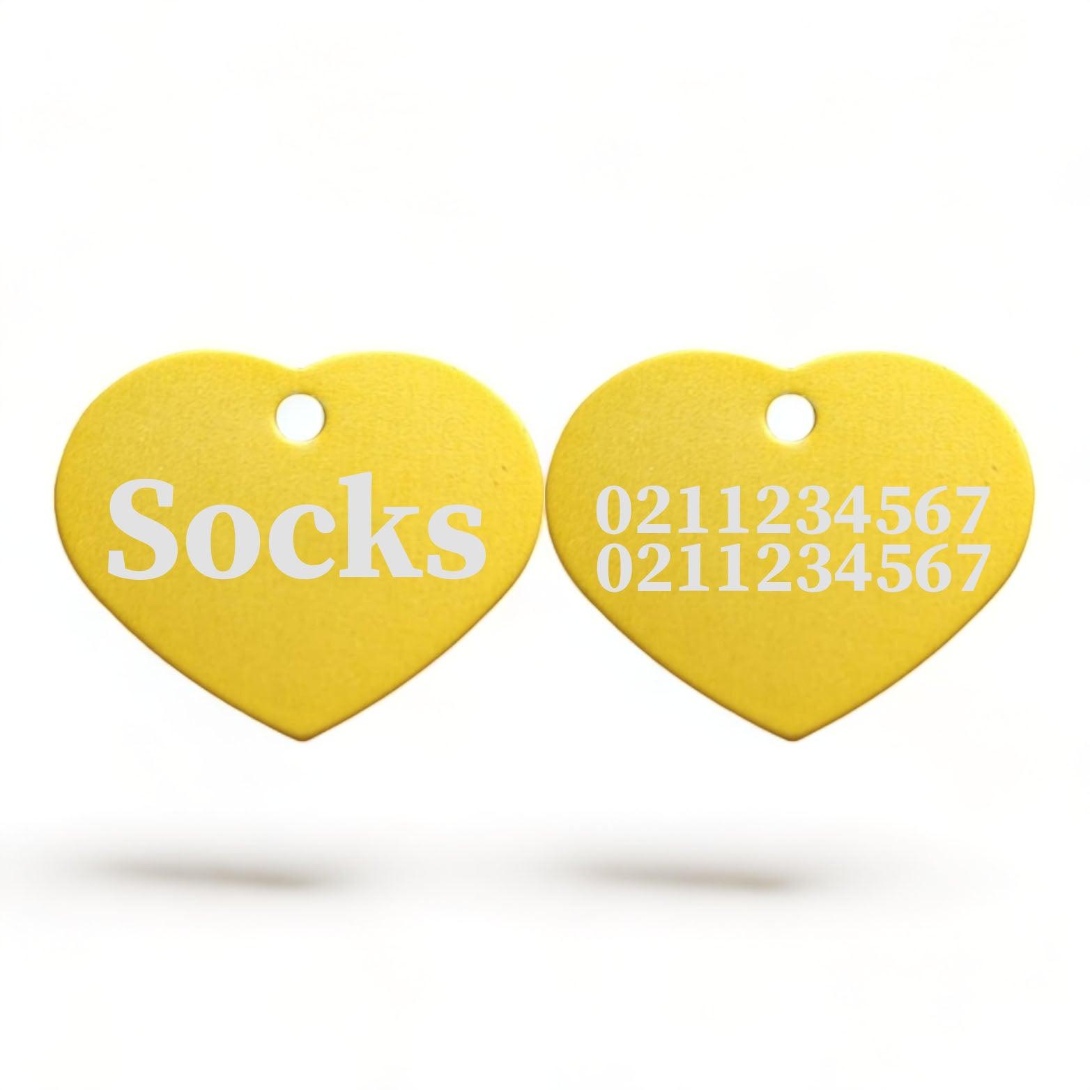 ⭐️Purr. Meow. Woof.⭐️ - Name Front & 2 Numbers Back | Heart Aluminum | Cat, Kitten & Dog ID Pet Tag - Gold