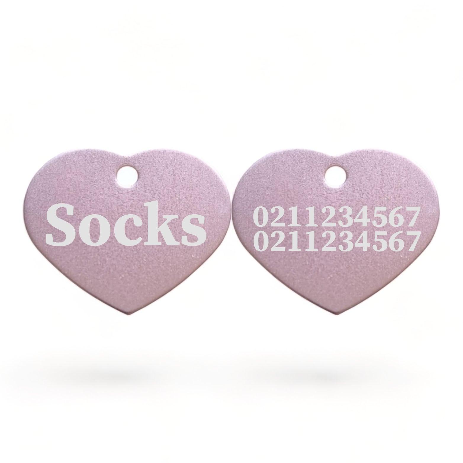 ⭐️Purr. Meow. Woof.⭐️ - Name Front & 2 Numbers Back | Heart Aluminum | Cat, Kitten & Dog ID Pet Tag - LightPink