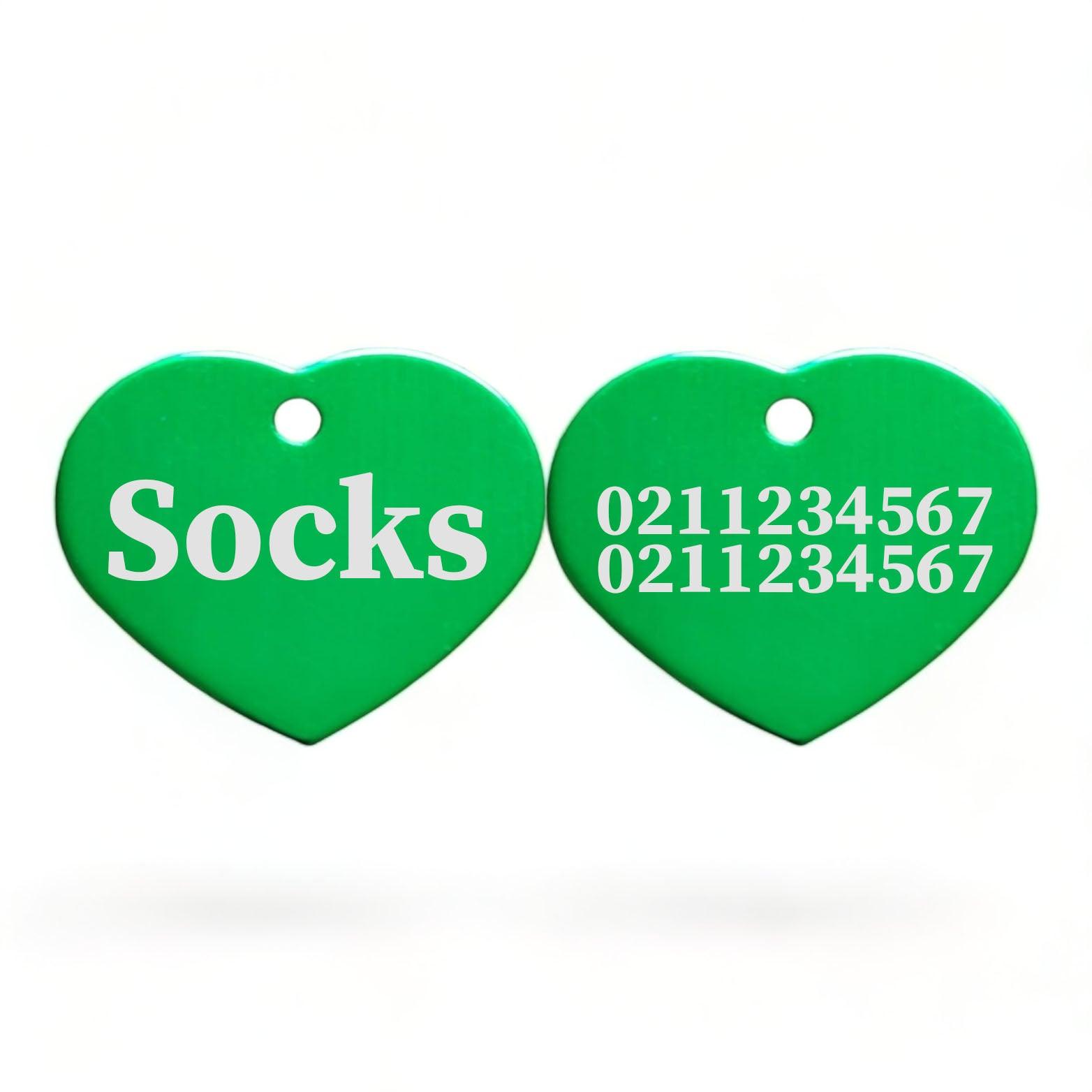 ⭐️Purr. Meow. Woof.⭐️ - Name Front & 2 Numbers Back | Heart Aluminum | Cat, Kitten & Dog ID Pet Tag - MediumSpringGreen
