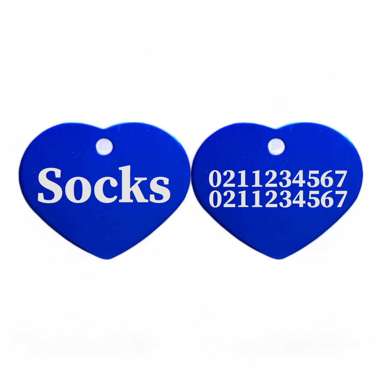 ⭐️Purr. Meow. Woof.⭐️ - Name Front & 2 Numbers Back | Heart Aluminum | Cat, Kitten & Dog ID Pet Tag - RoyalBlue