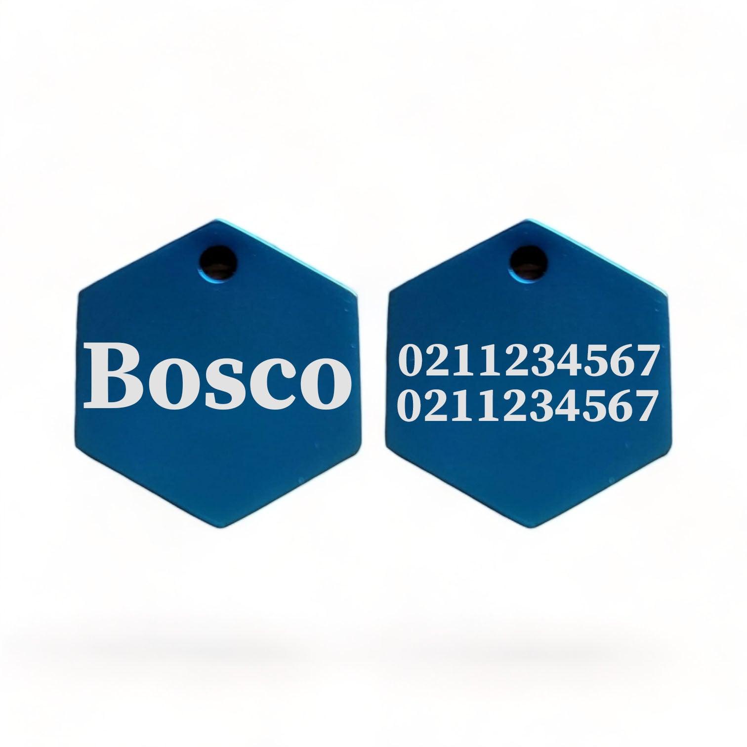 ⭐️Purr. Meow. Woof.⭐️ - Name Front & 2 Numbers Back | Mirror Stainless | Hexagon Cat & Dog ID Pet Tag - MidnightBlue / Large (Dog)