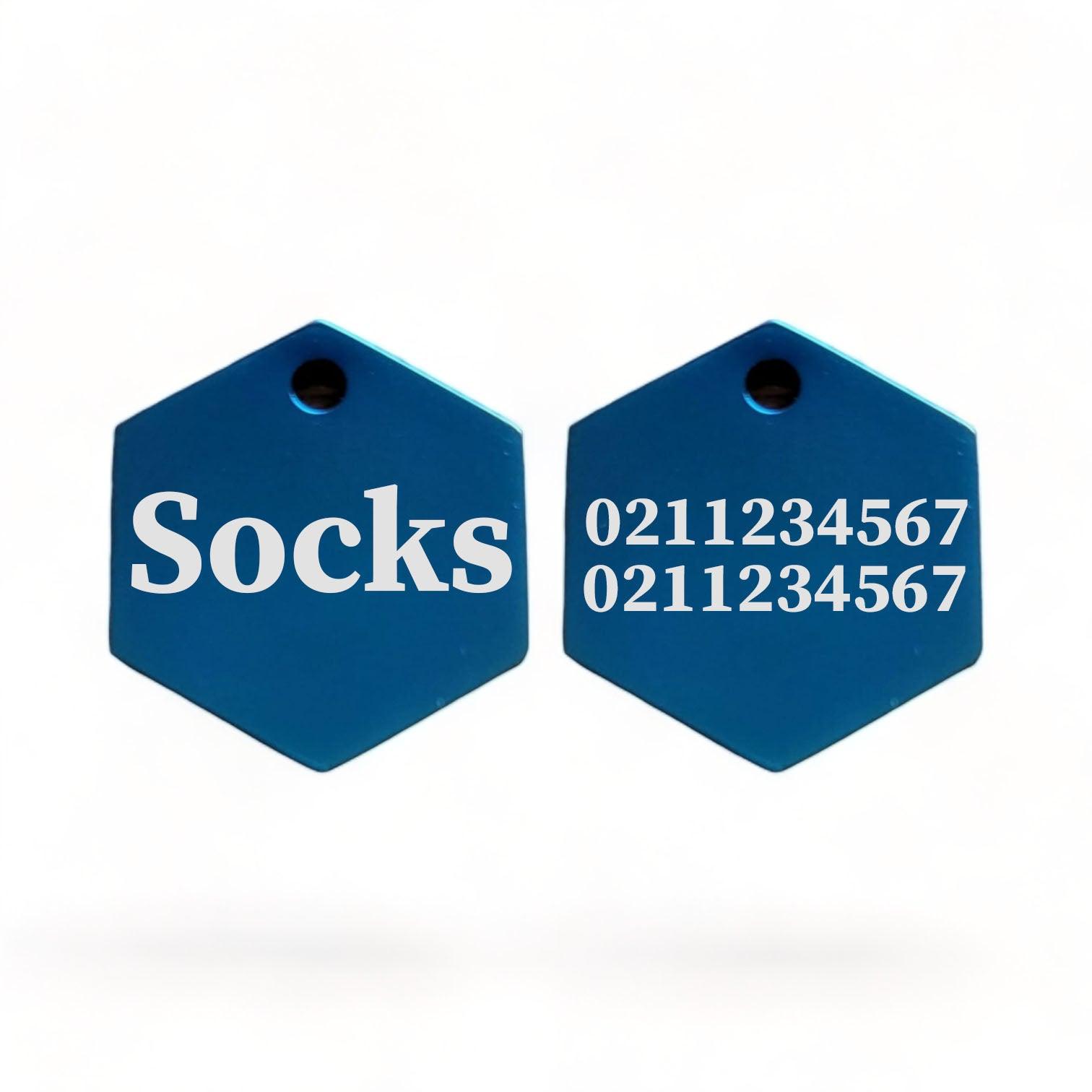 ⭐️Purr. Meow. Woof.⭐️ - Name Front & 2 Numbers Back | Mirror Stainless | Hexagon Cat & Dog ID Pet Tag - MidnightBlue / Small (Cat)