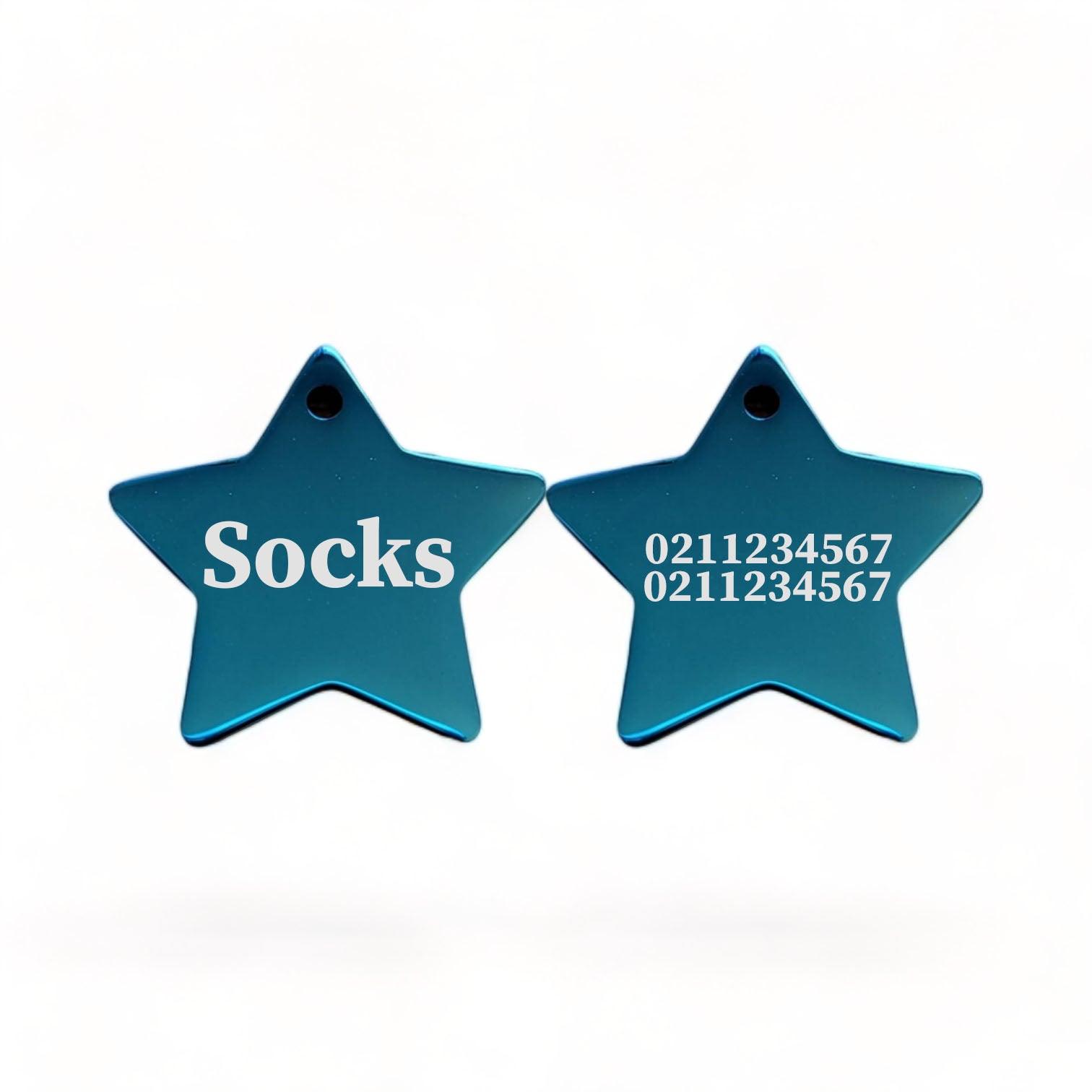 ⭐️Purr. Meow. Woof.⭐️ - Name Front & 2 Numbers Back | Mirror Stainless | Star Dog & Cat ID Pet Tag - MidnightBlue / Cat (Small)