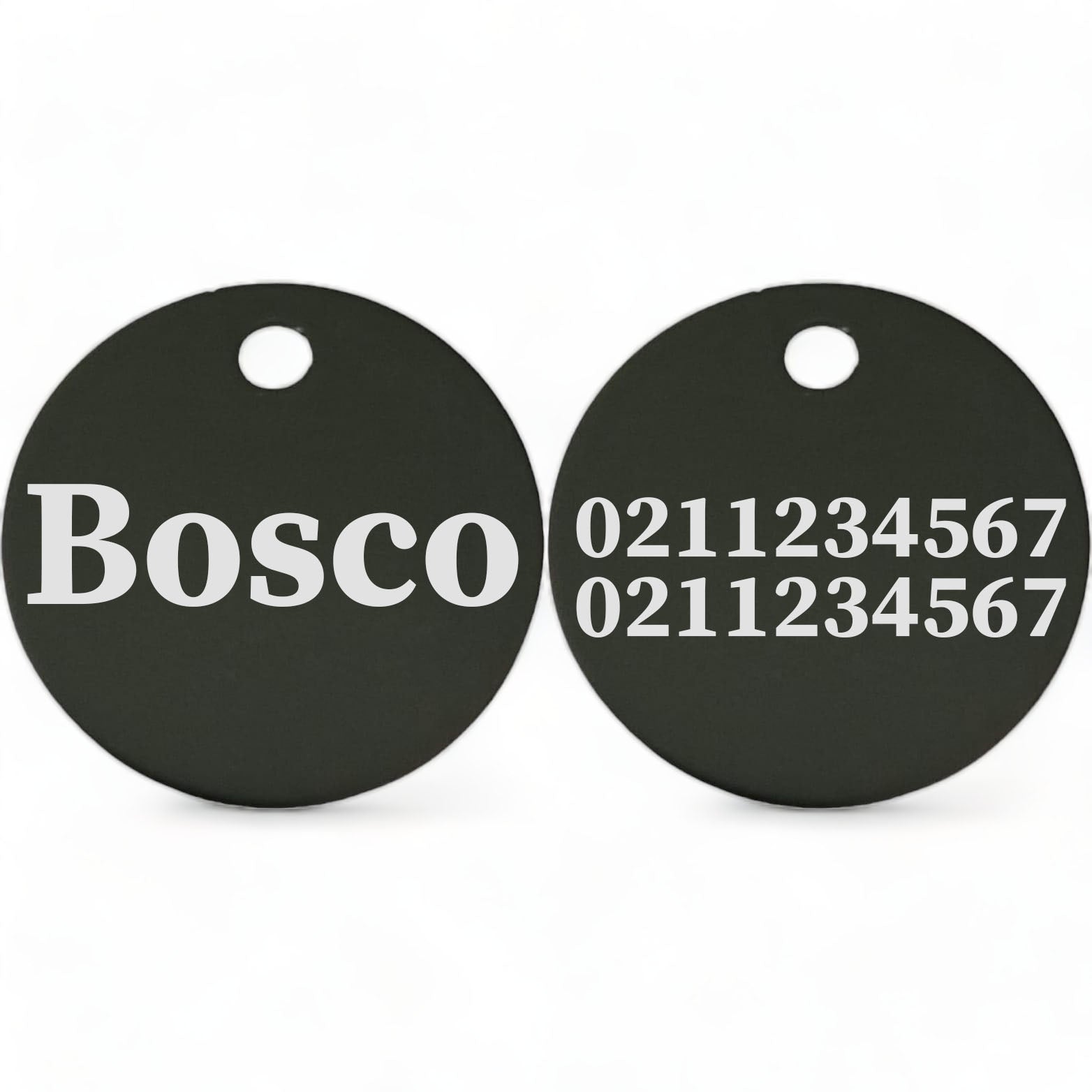 ⭐️Purr. Meow. Woof.⭐️ - Name Front & 2 Numbers Back | Round Aluminium | Cat, Kitten & Dog ID Pet Tag - Black / Dog (Large)