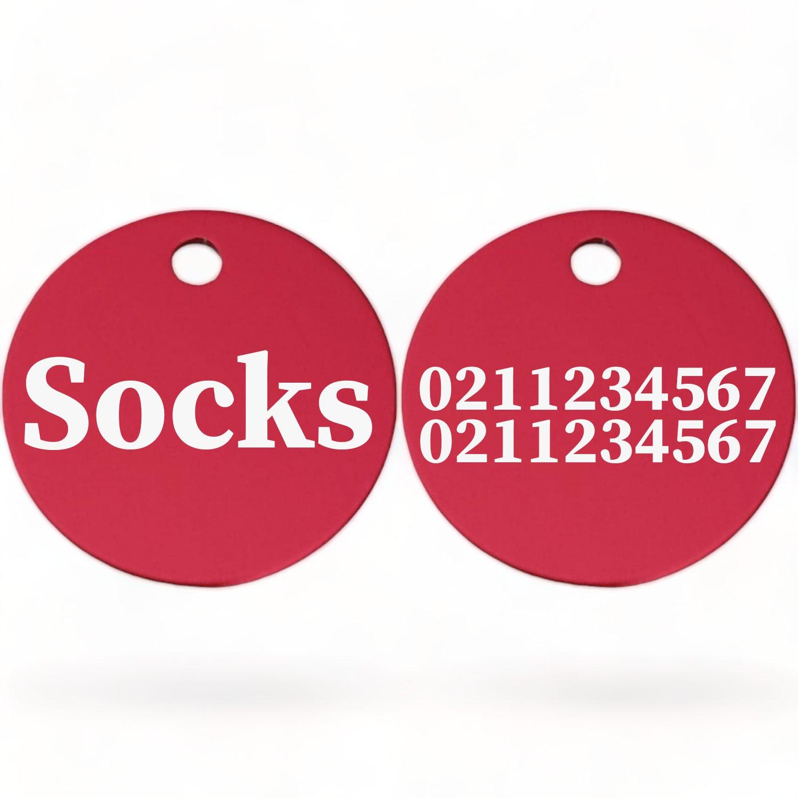 ⭐️Purr. Meow. Woof.⭐️ - Name Front & 2 Numbers Back | Round Aluminium | Cat, Kitten & Dog ID Pet Tag - DeepPink / Cat (Small)