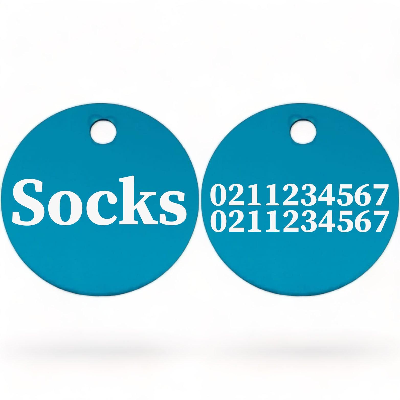 ⭐️Purr. Meow. Woof.⭐️ - Name Front & 2 Numbers Back | Round Aluminium | Cat, Kitten & Dog ID Pet Tag - DodgerBlue / Cat (Small)