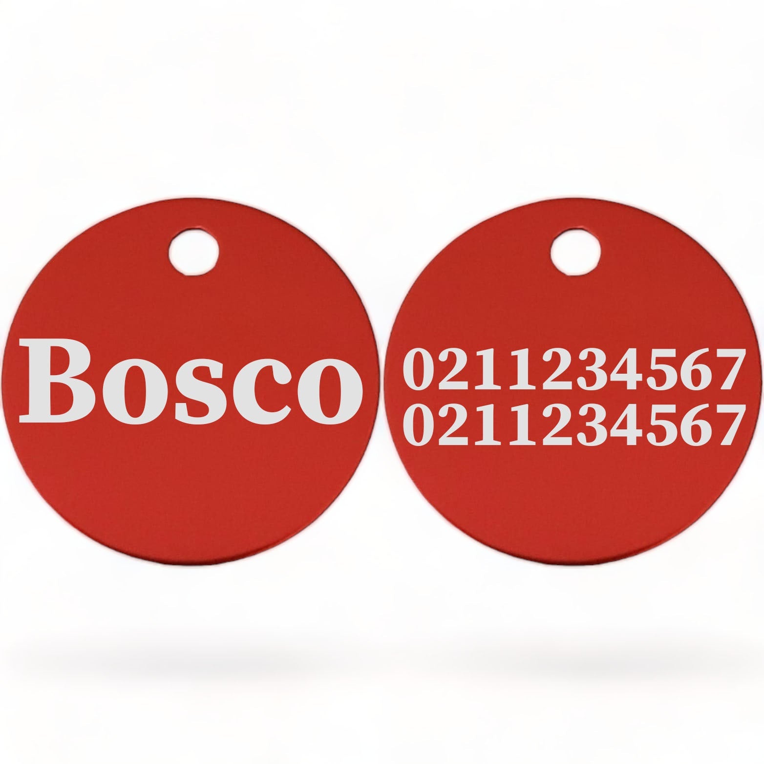 ⭐️Purr. Meow. Woof.⭐️ - Name Front & 2 Numbers Back | Round Aluminium | Cat, Kitten & Dog ID Pet Tag - Firebrick / Dog (Large)