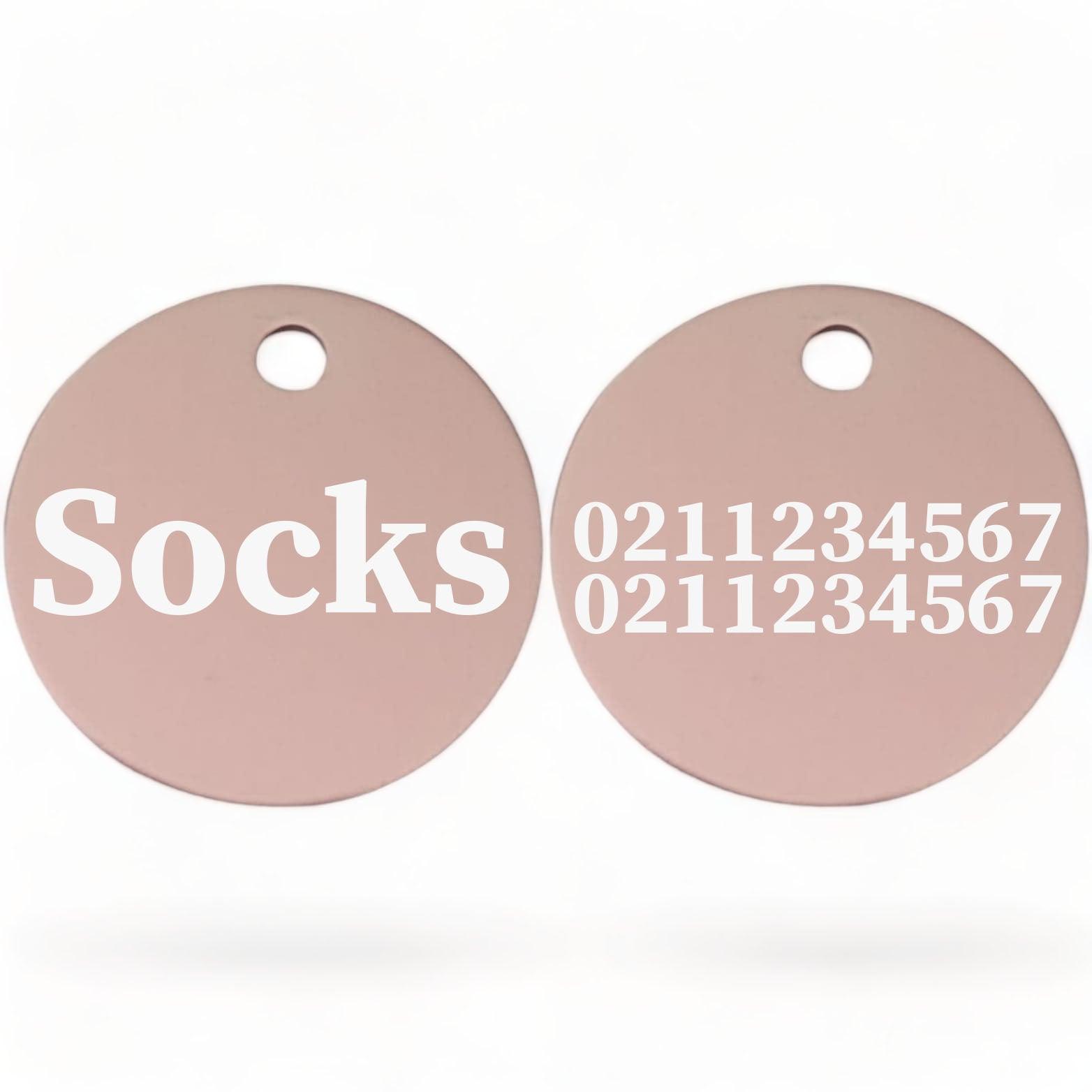 ⭐️Purr. Meow. Woof.⭐️ - Name Front & 2 Numbers Back | Round Aluminium | Cat, Kitten & Dog ID Pet Tag - LightPink / Cat (Small)