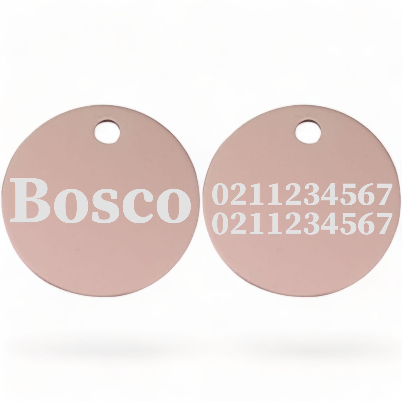 ⭐️Purr. Meow. Woof.⭐️ - Name Front & 2 Numbers Back | Round Aluminium | Cat, Kitten & Dog ID Pet Tag - LightPink / Dog (Large)