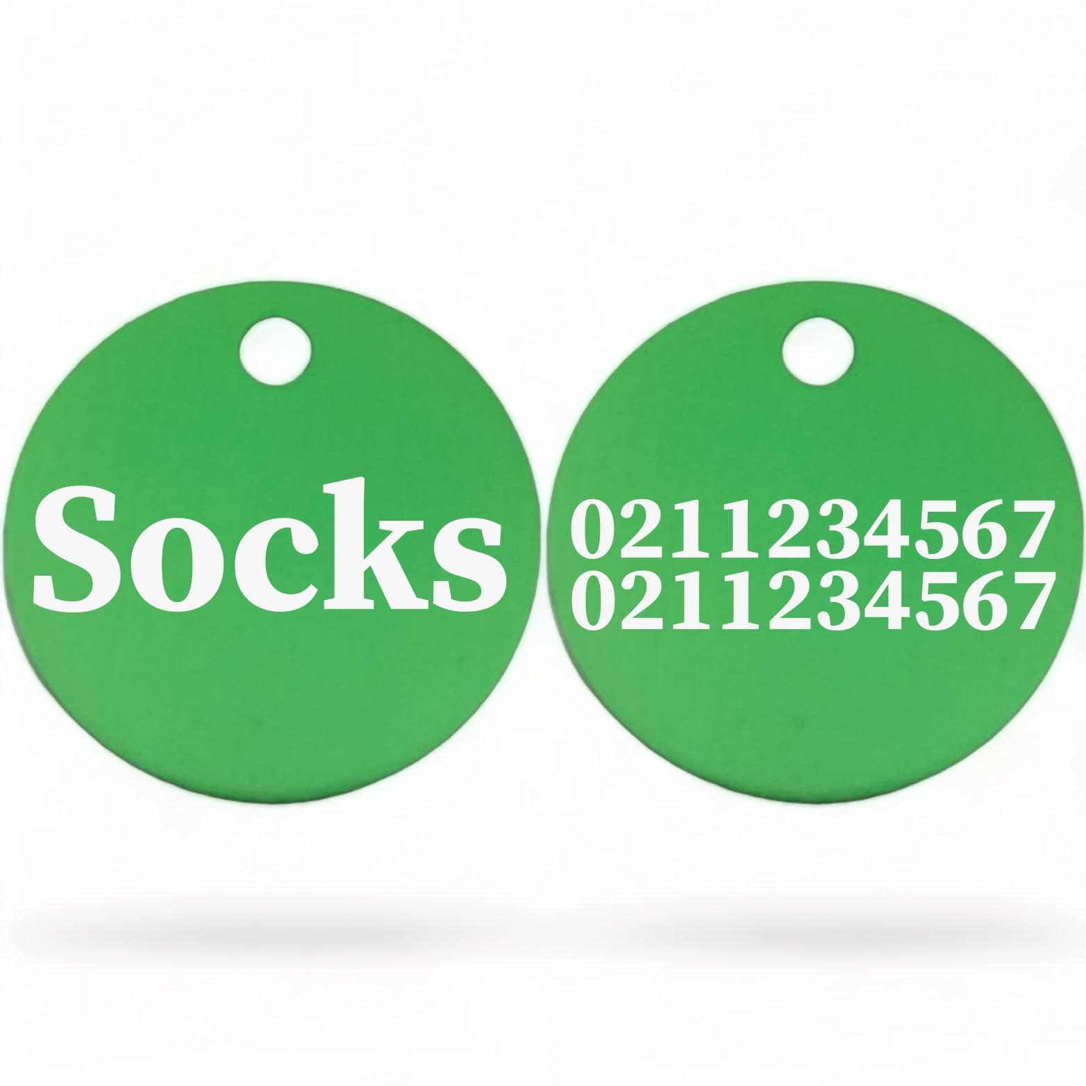 ⭐️Purr. Meow. Woof.⭐️ - Name Front & 2 Numbers Back | Round Aluminium | Cat, Kitten & Dog ID Pet Tag - MediumSpringGreen / Cat (Small)