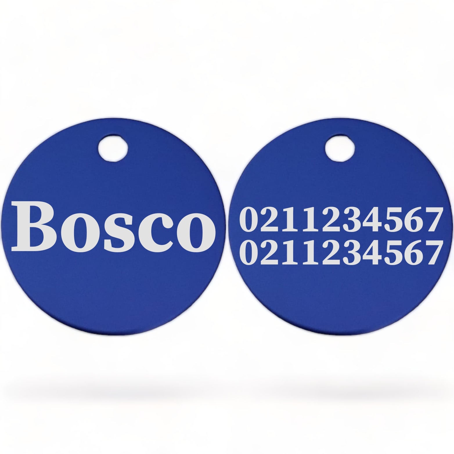 ⭐️Purr. Meow. Woof.⭐️ - Name Front & 2 Numbers Back | Round Aluminium | Cat, Kitten & Dog ID Pet Tag - RoyalBlue / Dog (Large)