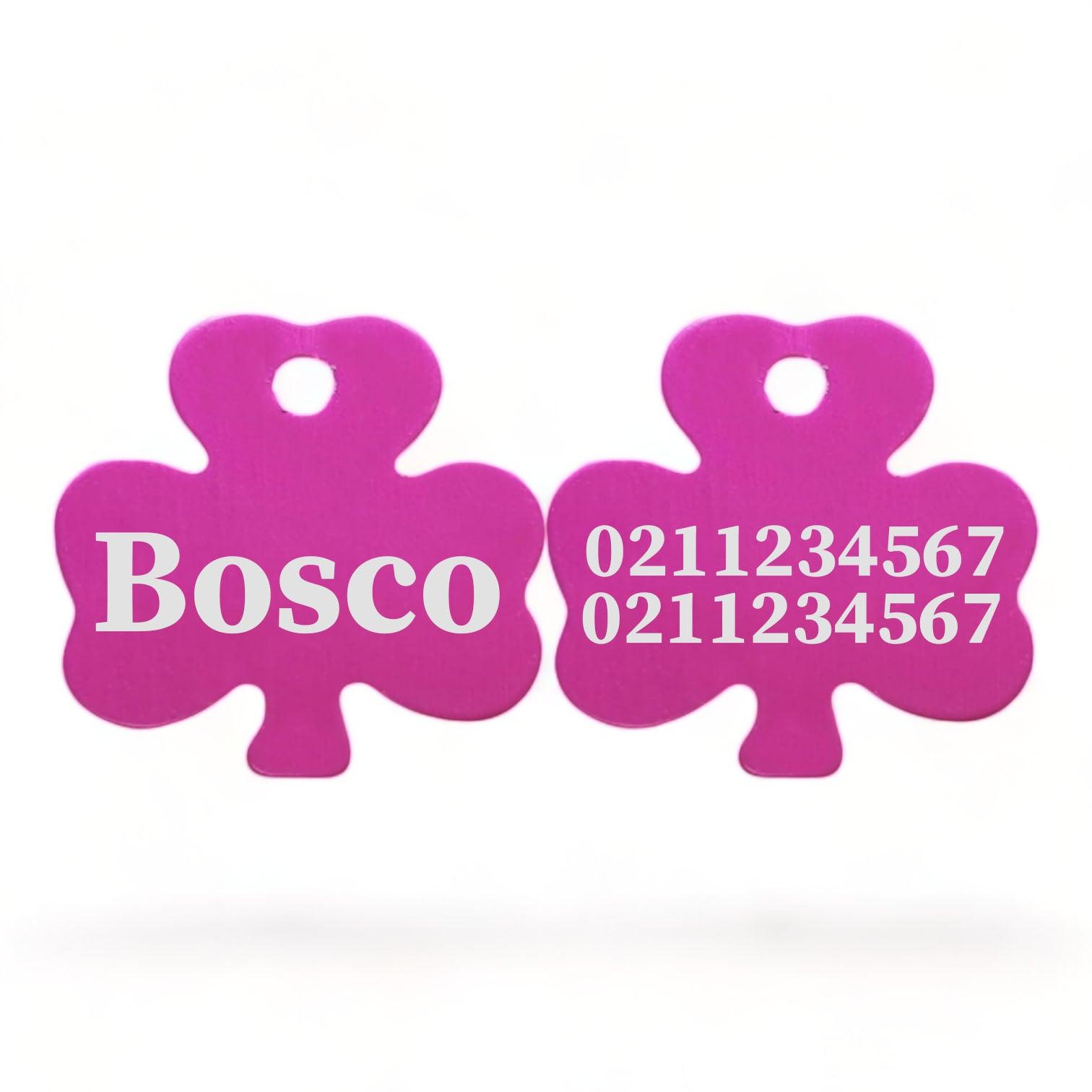 ⭐️Purr. Meow. Woof.⭐️ - Name Front & 2 Numbers Back | Shamrock Aluminum | Cat, Kitten & Dog ID Pet Tag - DeepPink